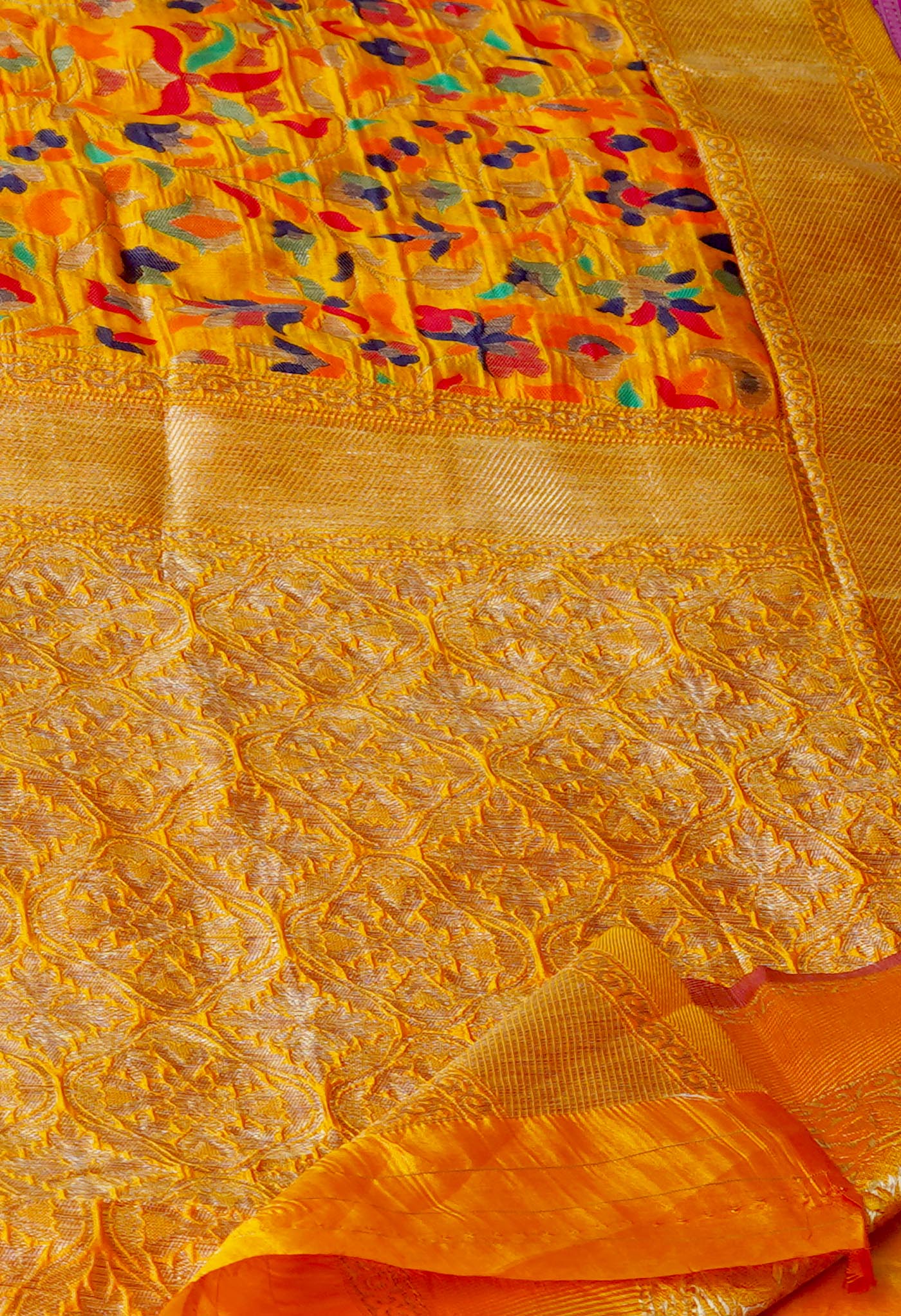 Yellow Banarasi Silk Saree