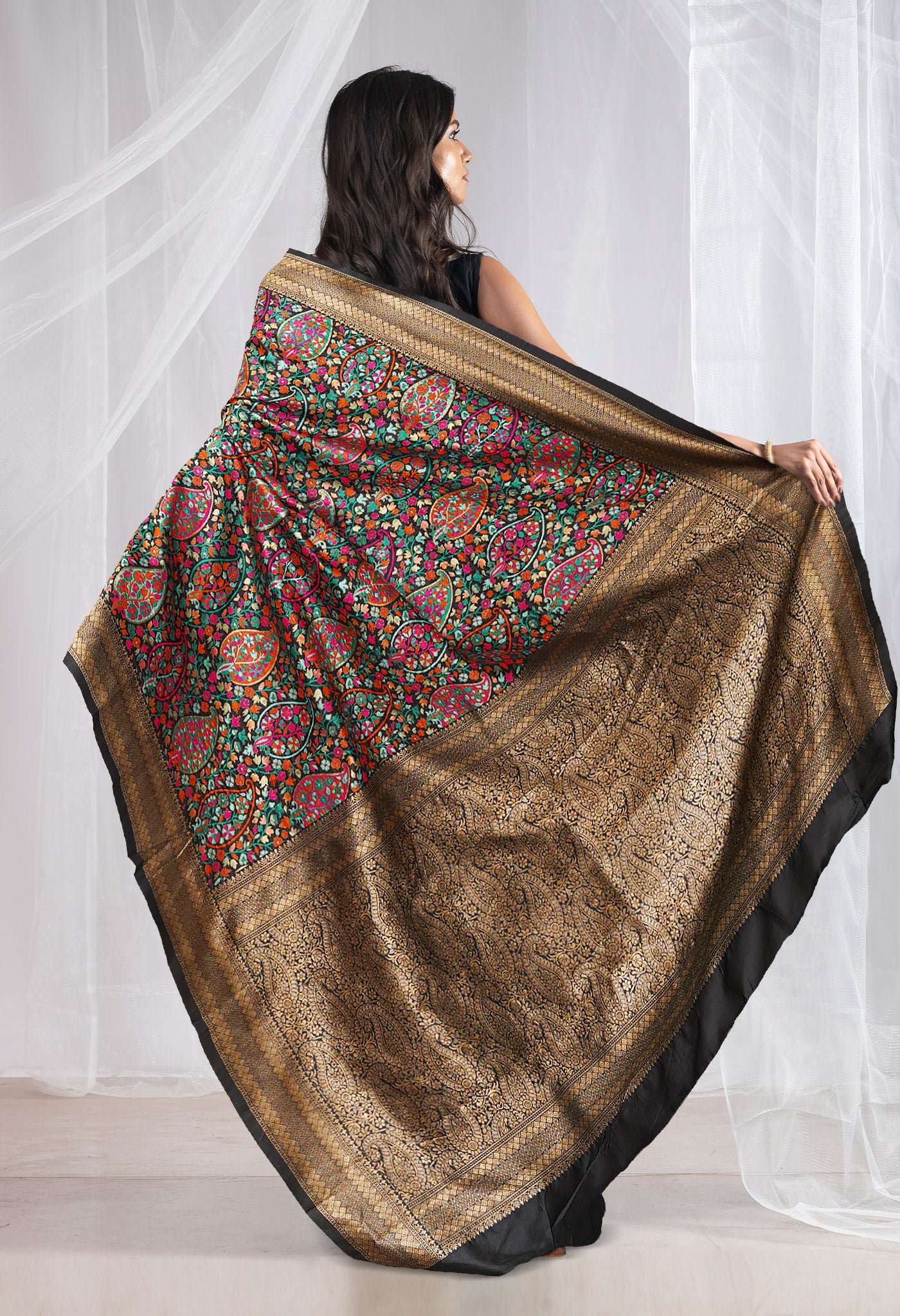 Black Banarasi Silk Saree-UNM71370