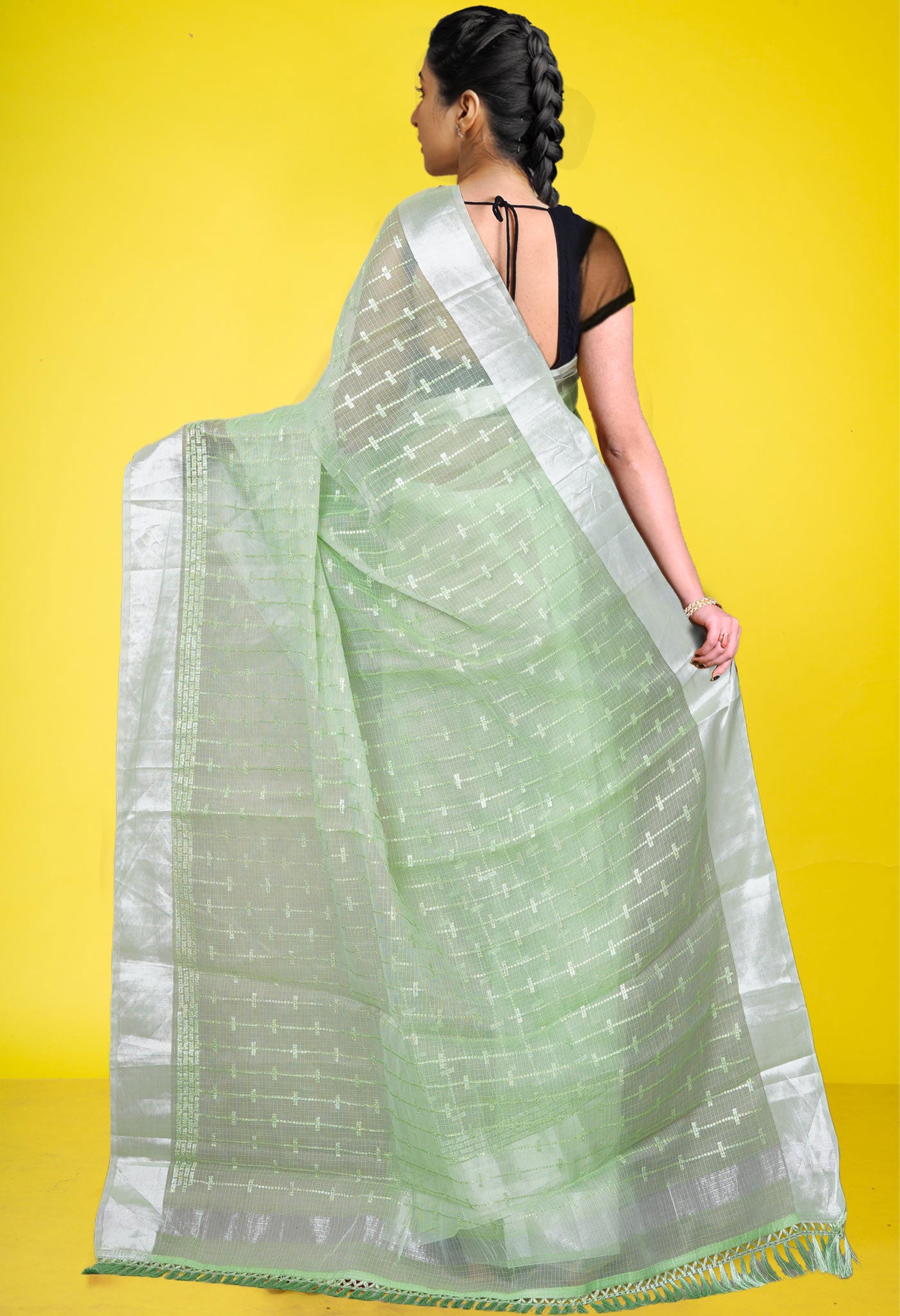 Green Pure Sequence Embroidery Kota Cotton Saree-UNM71619