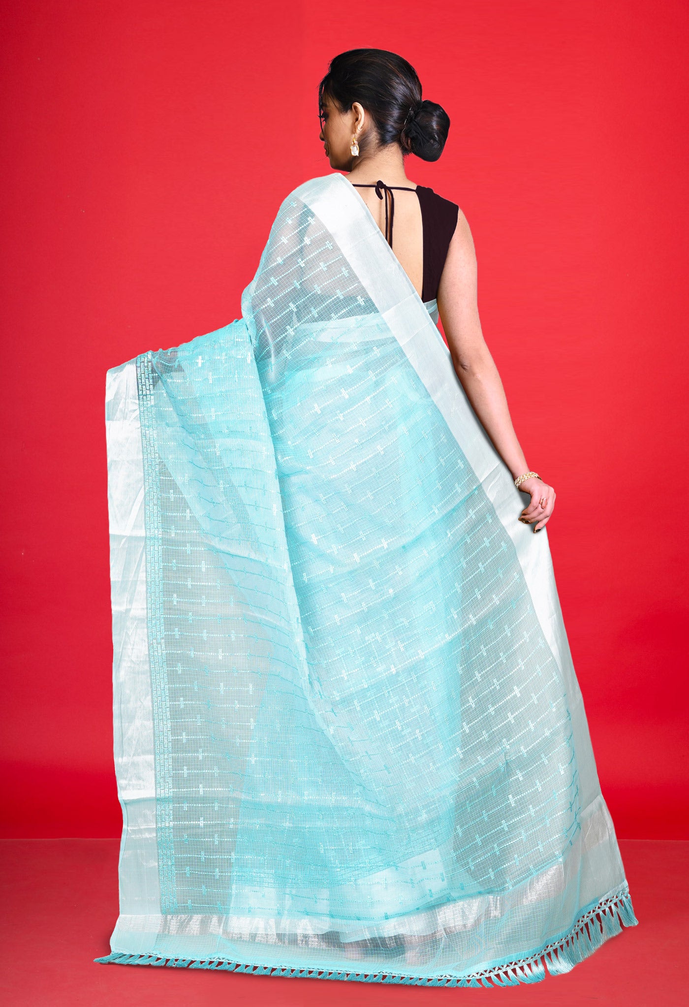 Blue Pure Sequence Embroidery Kota Cotton Saree-UNM71621