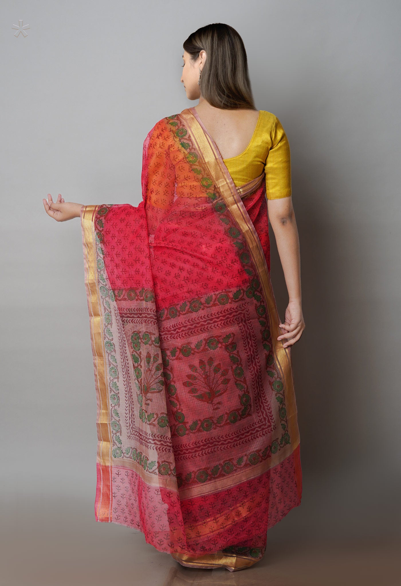 Red Pure  Block Printed Kota Cotton Saree-UNM72138