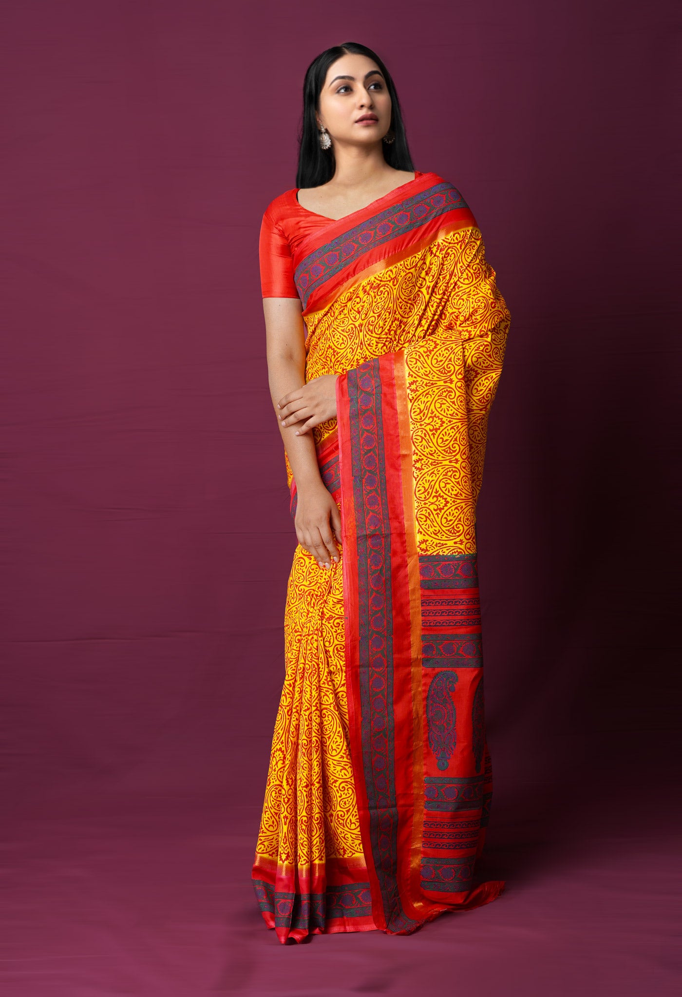 Yellow  Dyed Printed Summer Bangalore Soft Silk Saree-UNM72236