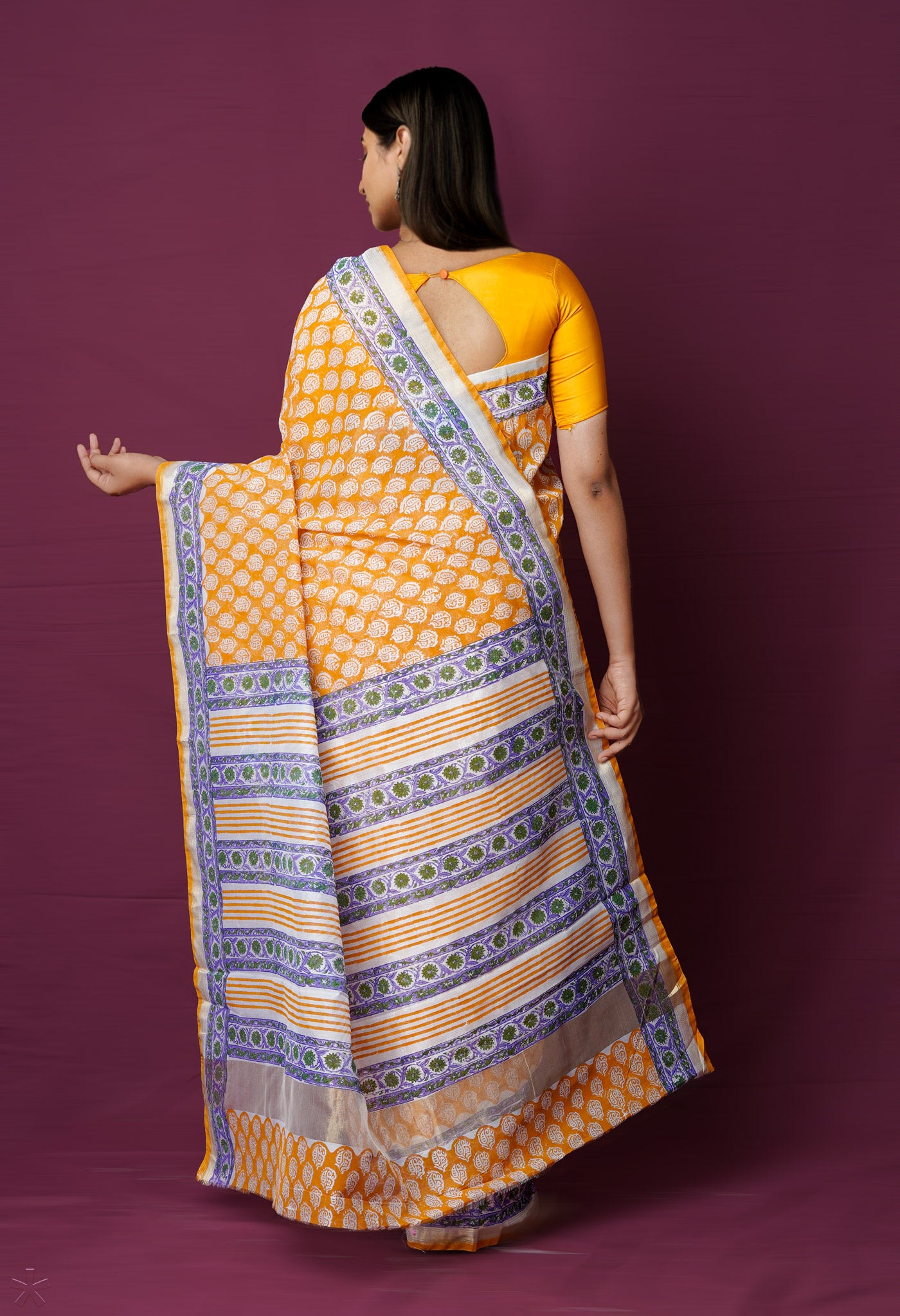 Rust Orange  Dyed Printed Chanderi Sico Saree-UNM72267