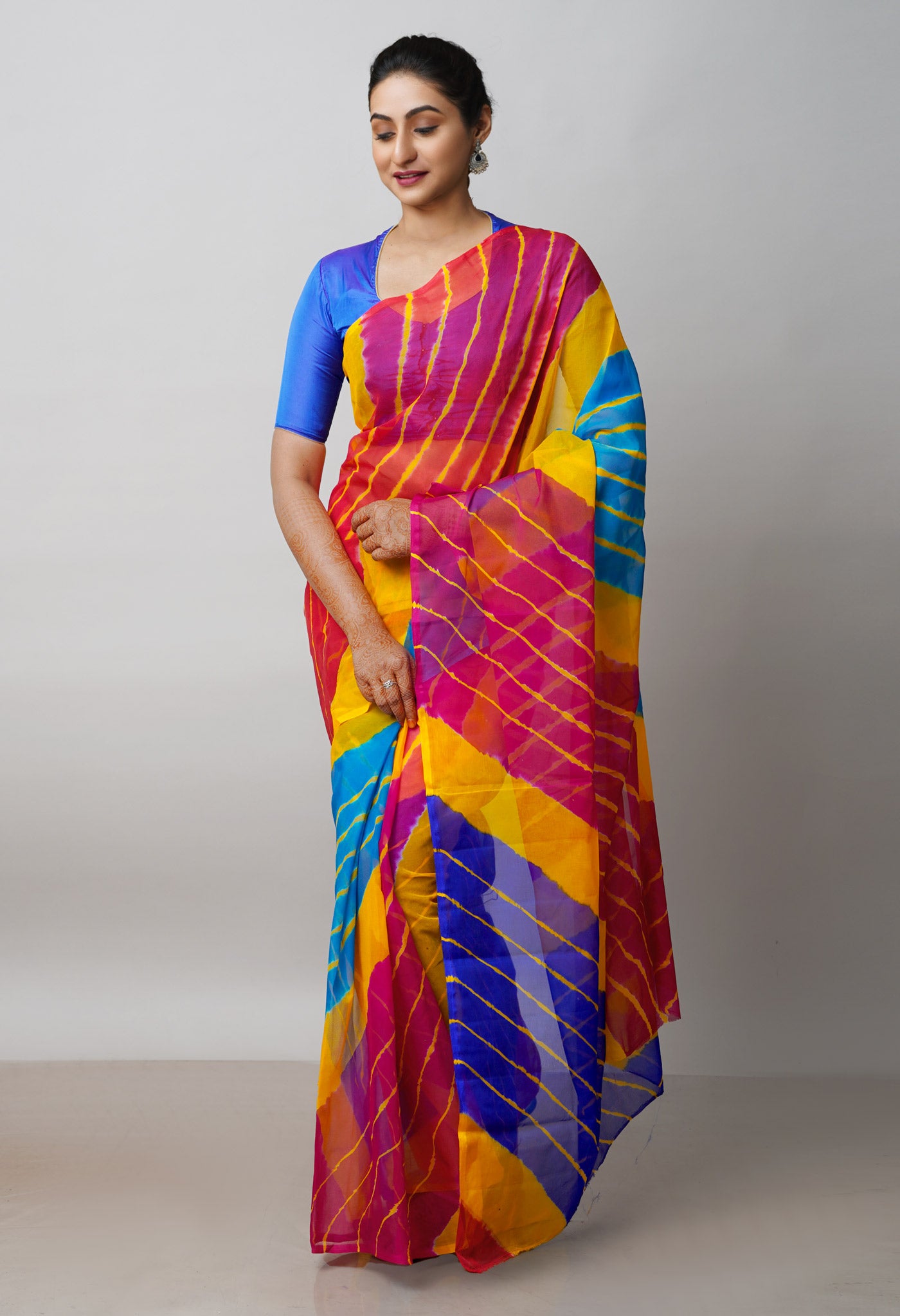 Multi  Tie and Dye Shibori  Chiffon Saree-UNM72280