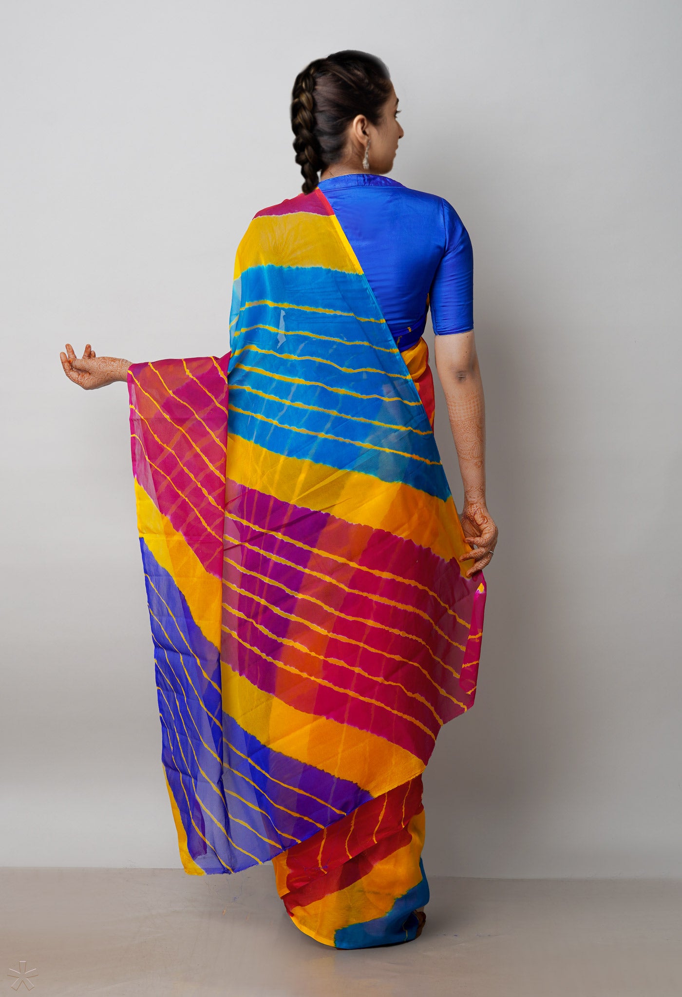 Multi  Tie and Dye Shibori  Chiffon Saree-UNM72280