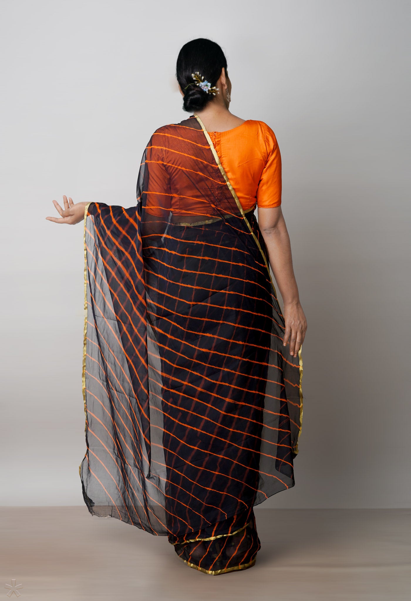 Black  Tie and Dye Shibori  Chiffon Saree