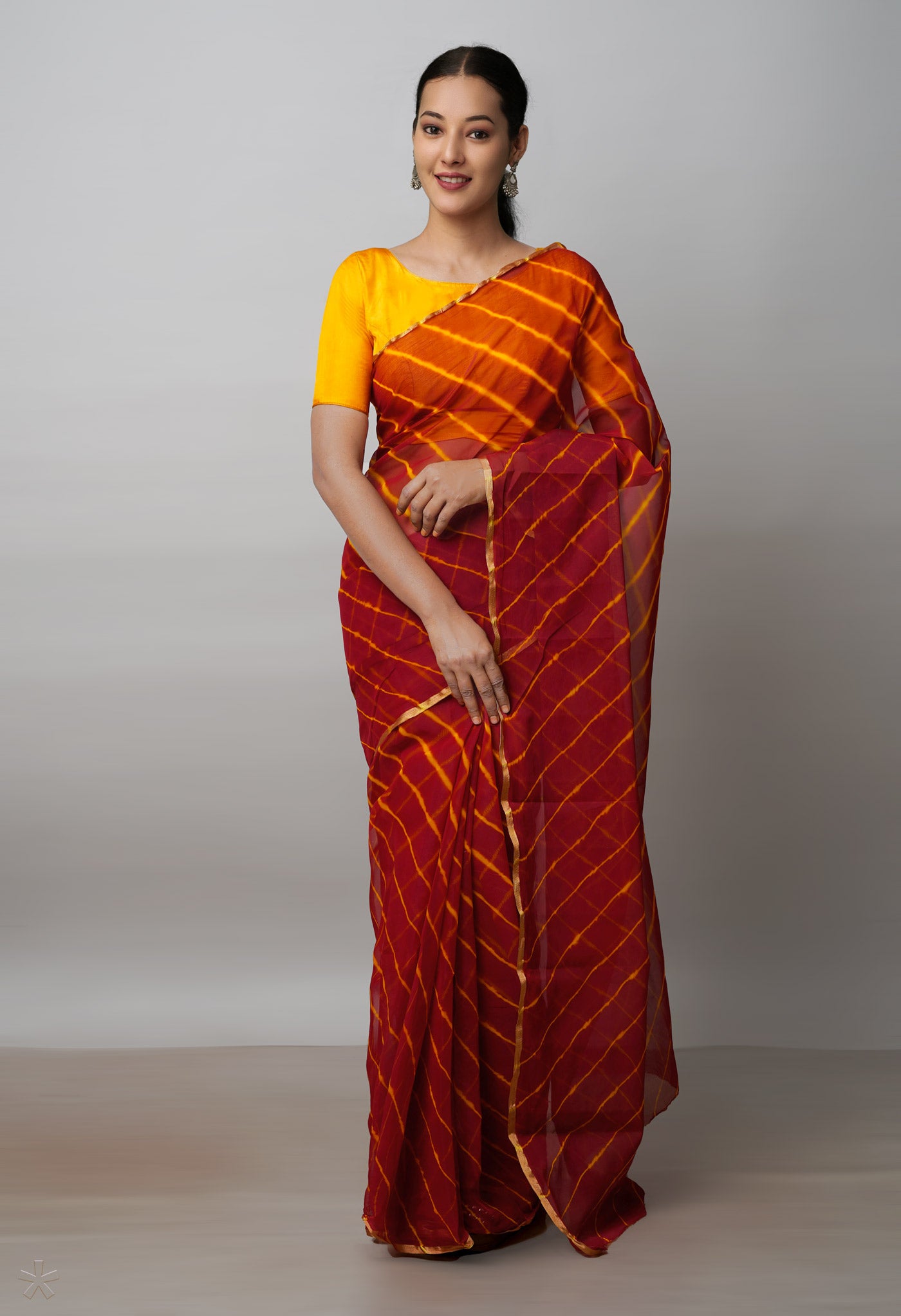 Red Tie and Dye Shibori Chiffon Saree