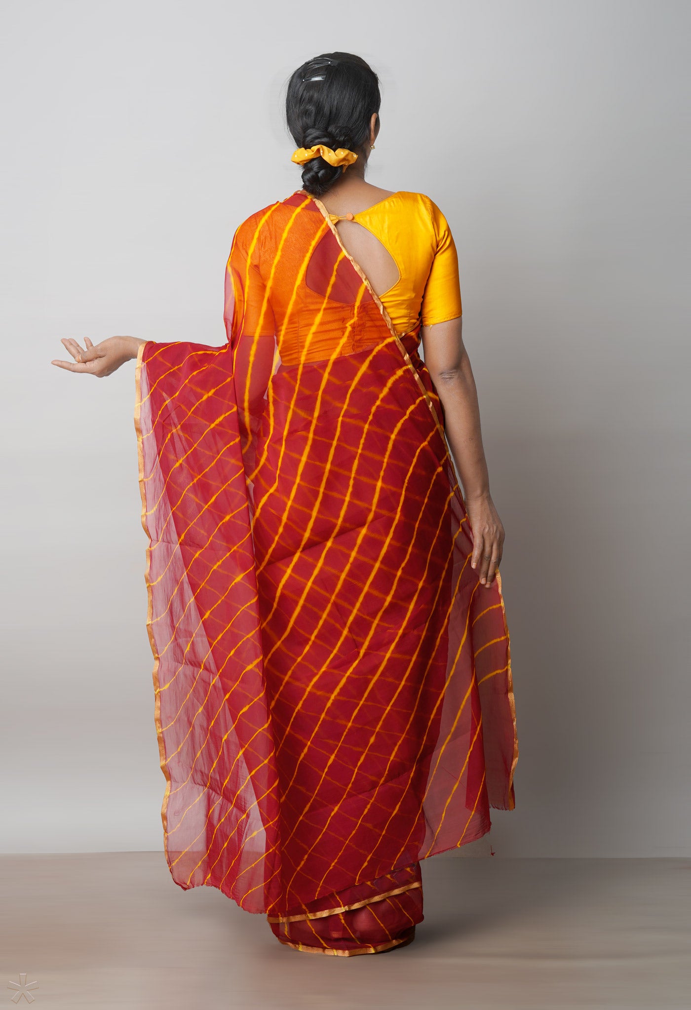 Red Tie and Dye Shibori Chiffon Saree