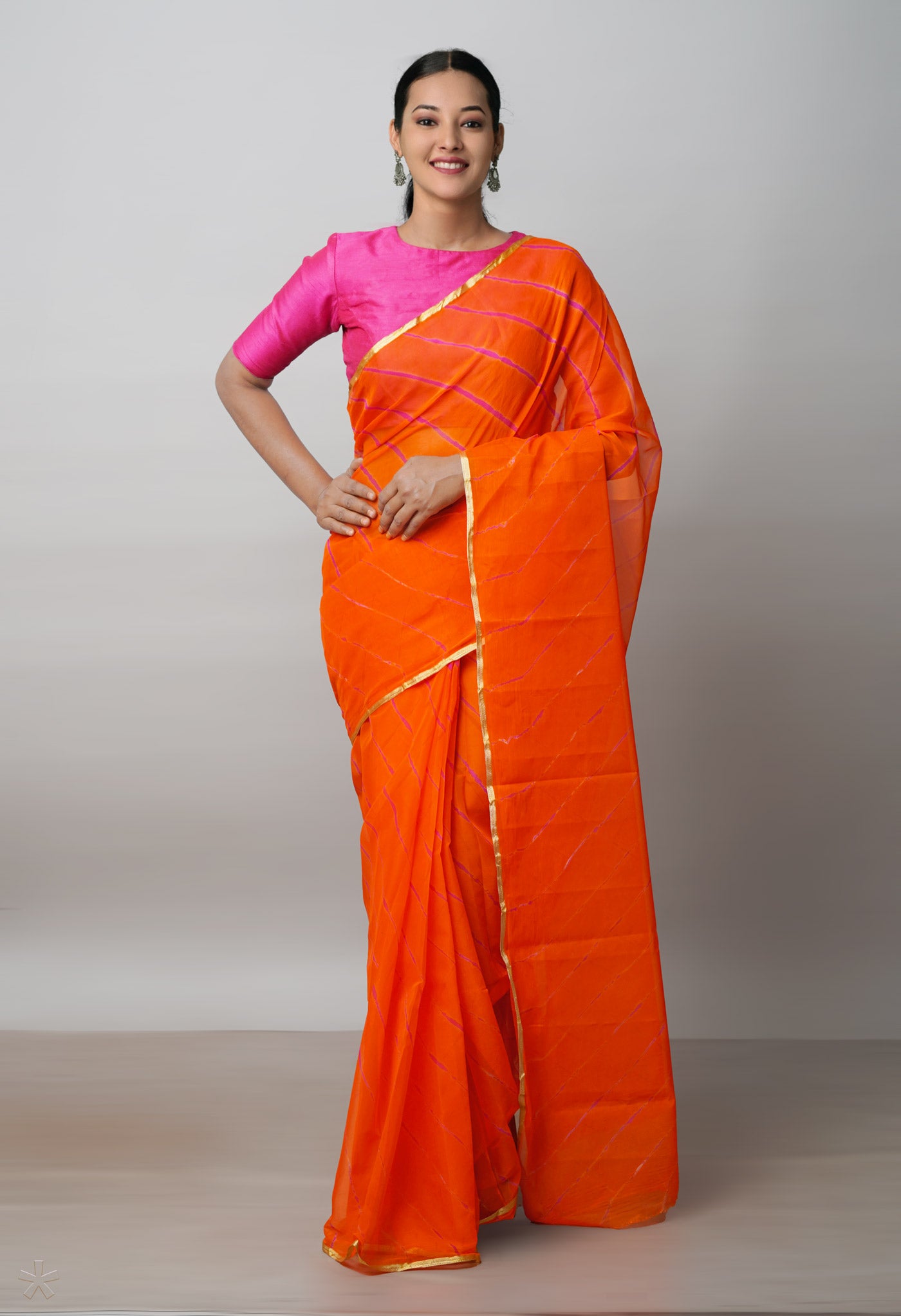 Orange  Tie and Dye Shibori  Chiffon Saree