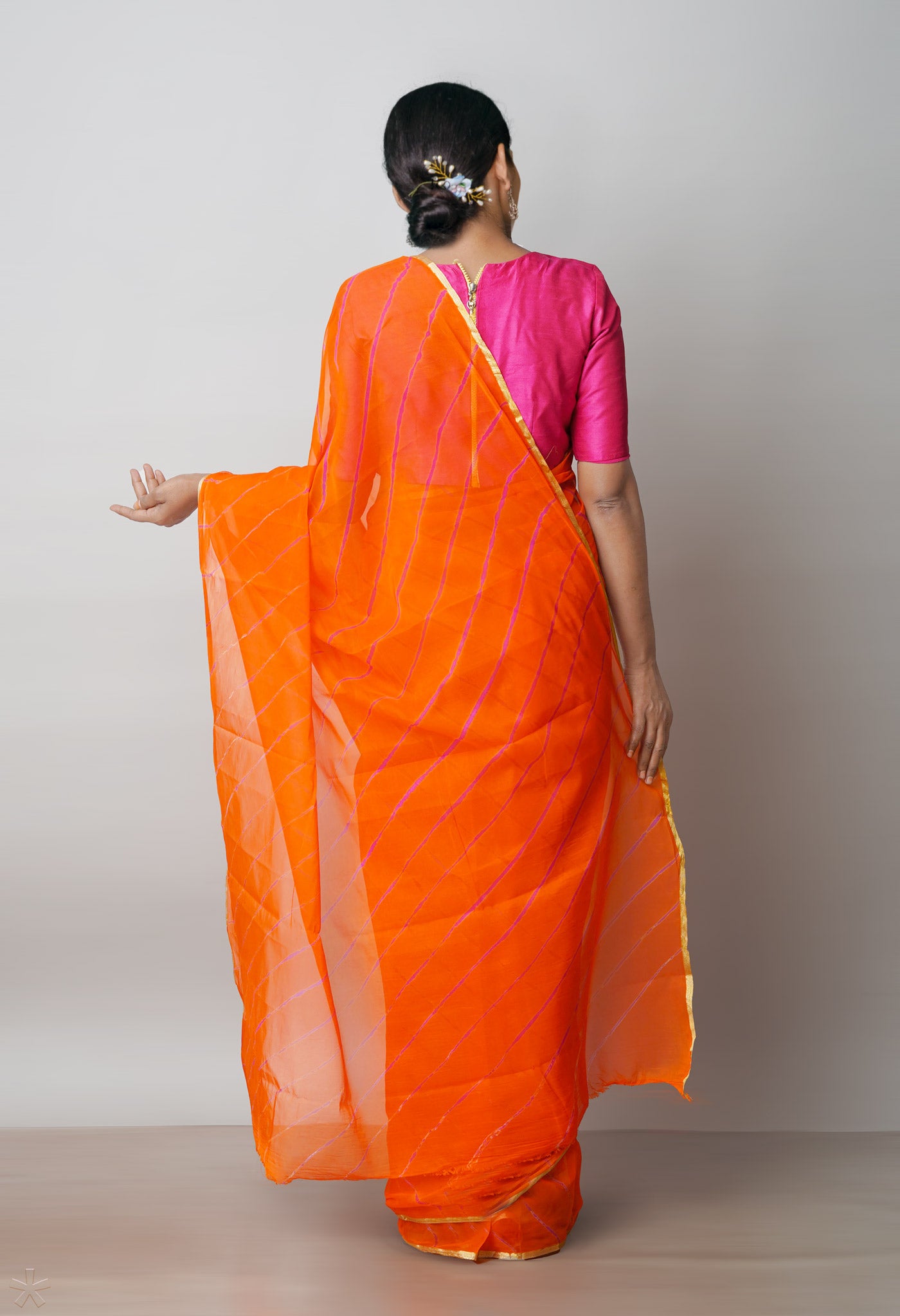 Orange  Tie and Dye Shibori  Chiffon Saree