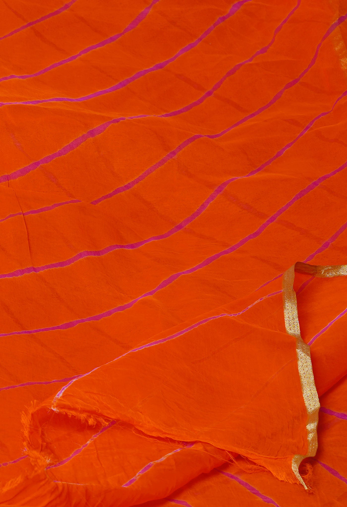 Orange  Tie and Dye Shibori  Chiffon Saree