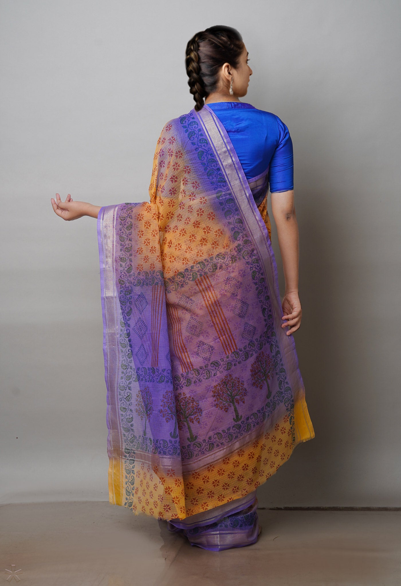 Orange Pure  Block Printed Kota Cotton Saree-UNM72320