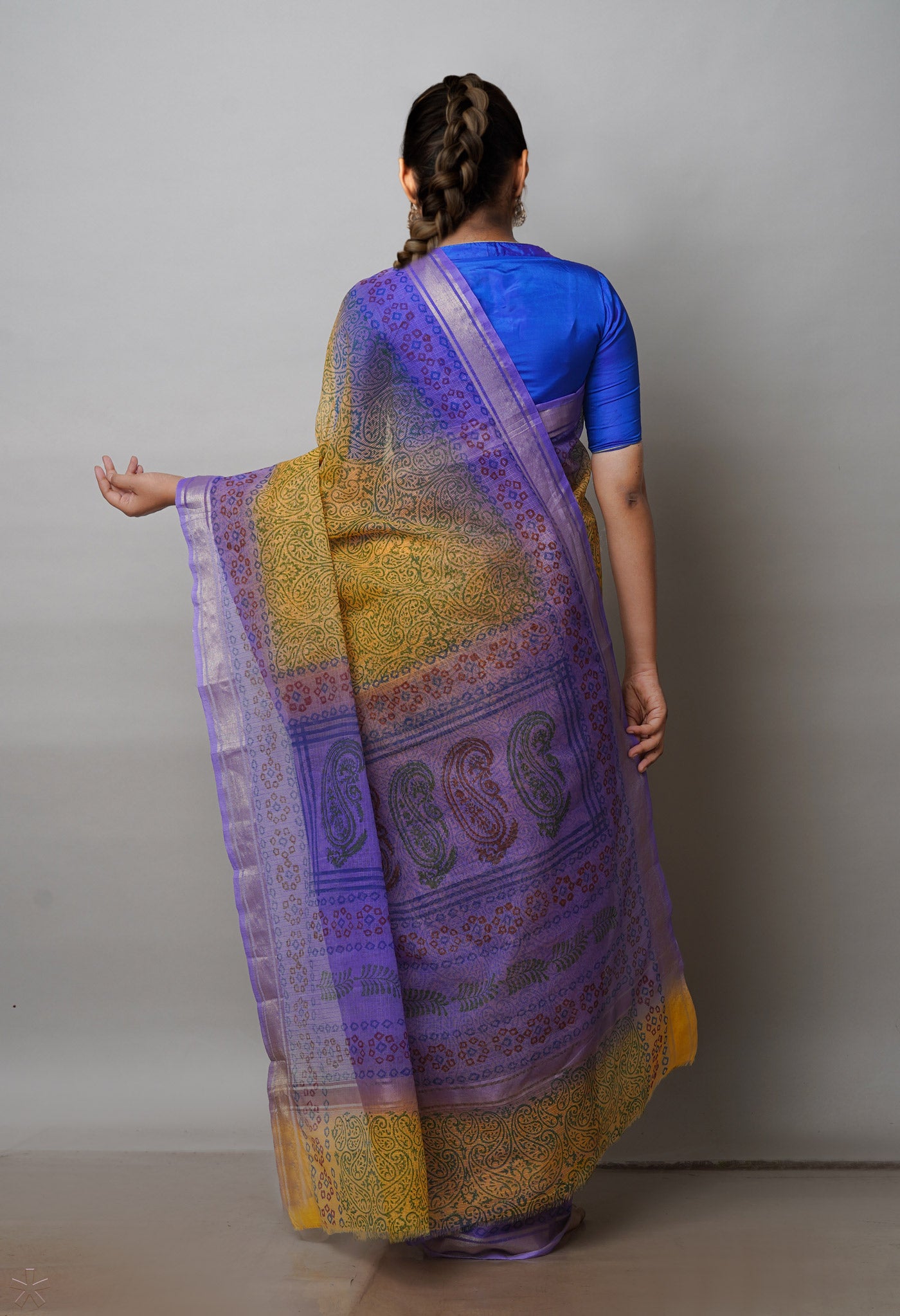 Yellow Pure  Block Printed Kota Cotton Saree-UNM72338