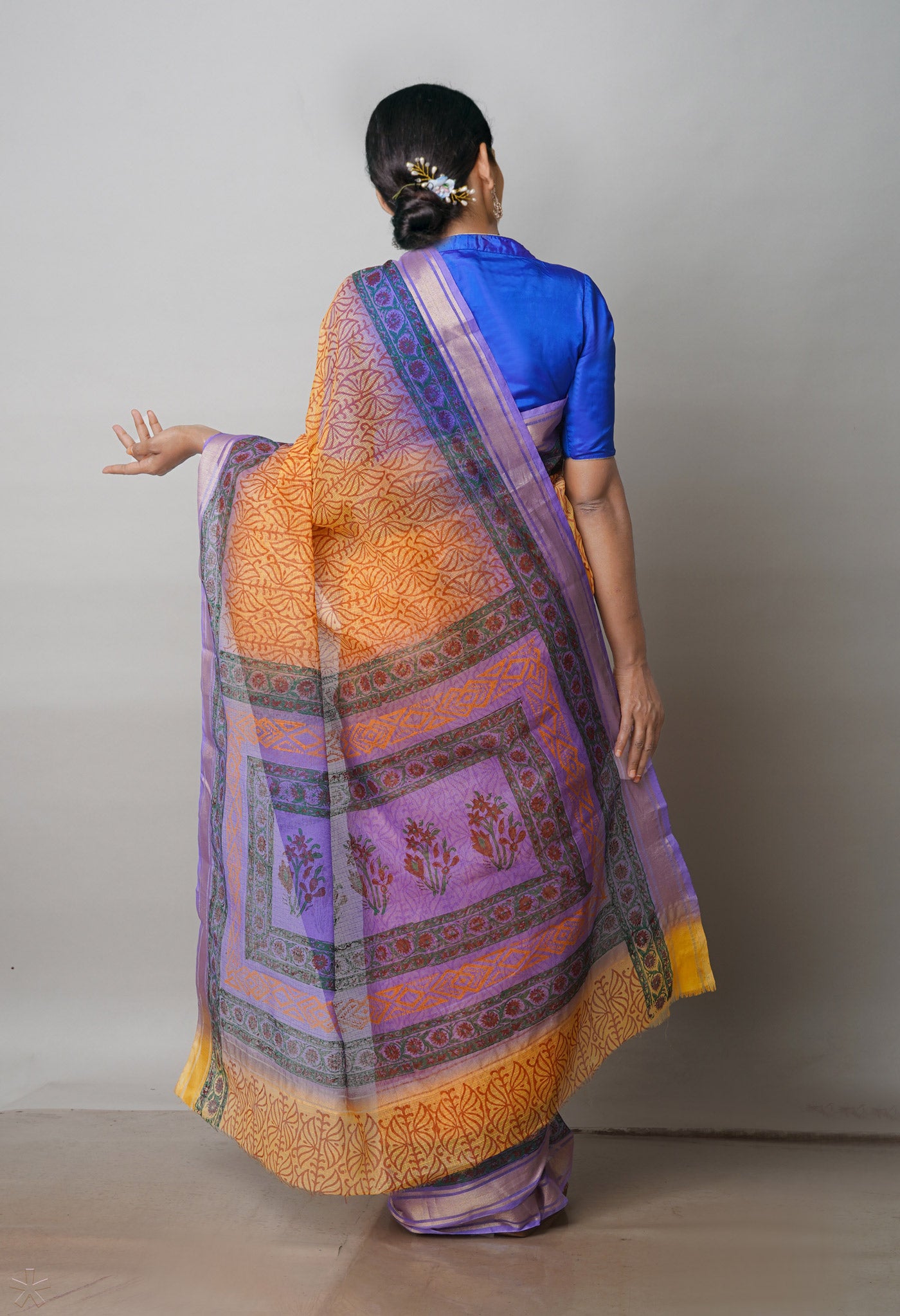 Orange Pure  Block Printed Kota Cotton Saree-UNM72363