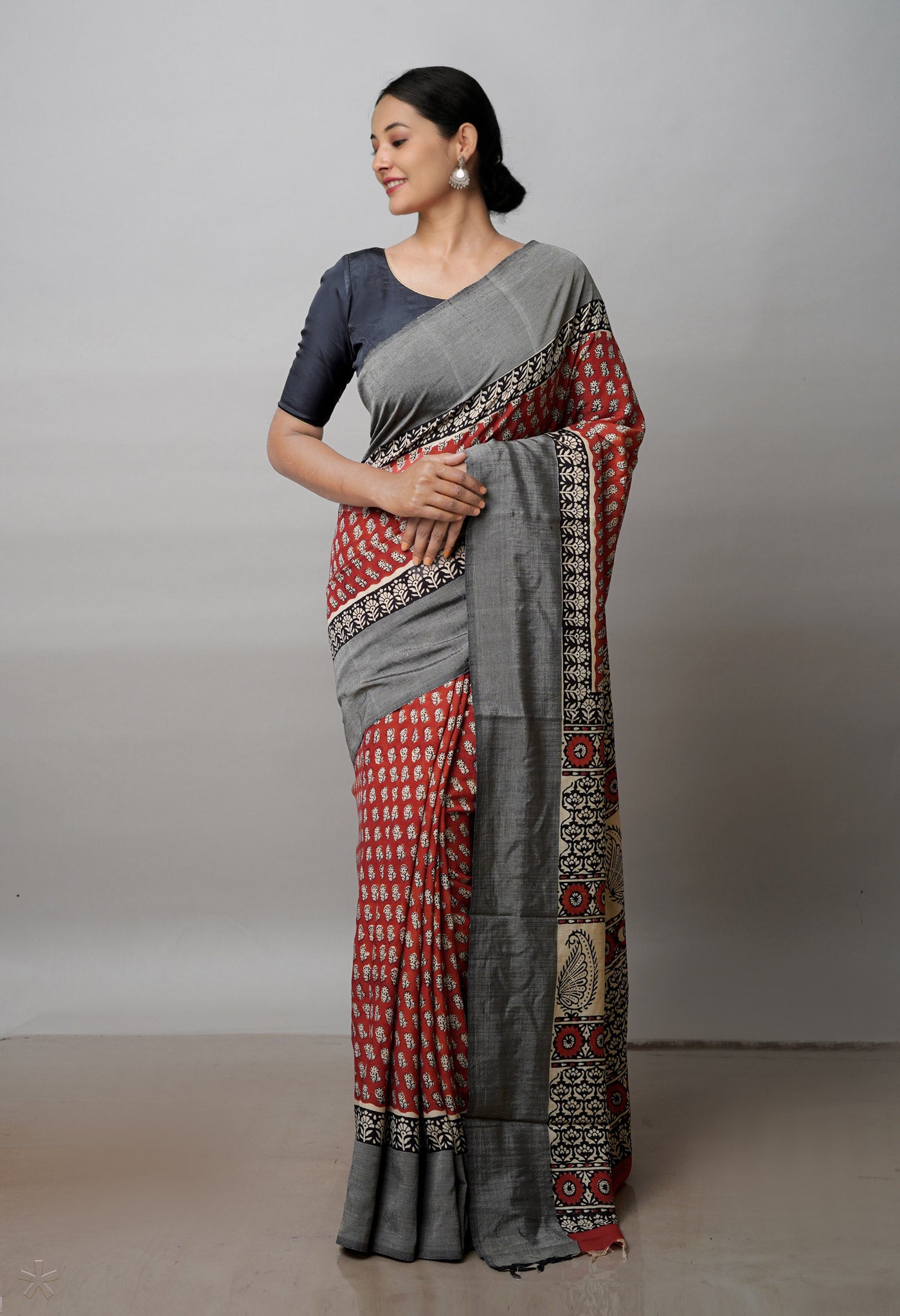 Red  Bagru Printed Chettinad Soft Silk Saree-UNM72390