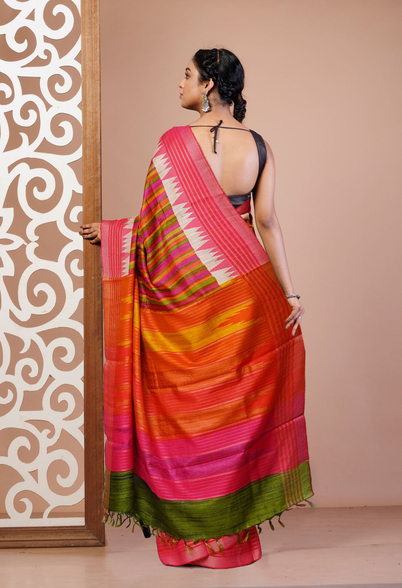 Multi Pure Handloom Printed Vidarbha Tussar Jute Saree-UNM72432