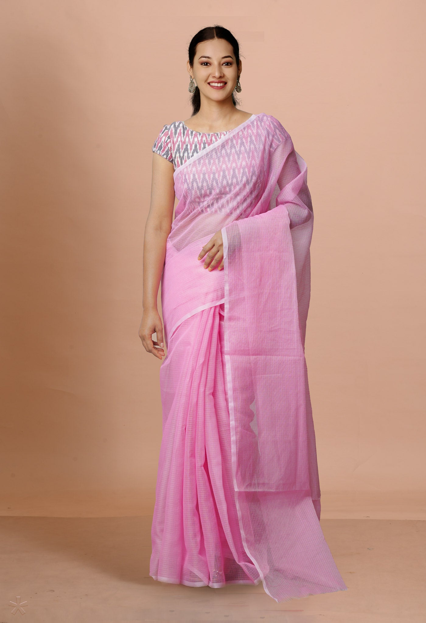 Pink Pure  Plain Kota Cotton Saree-UNM72483