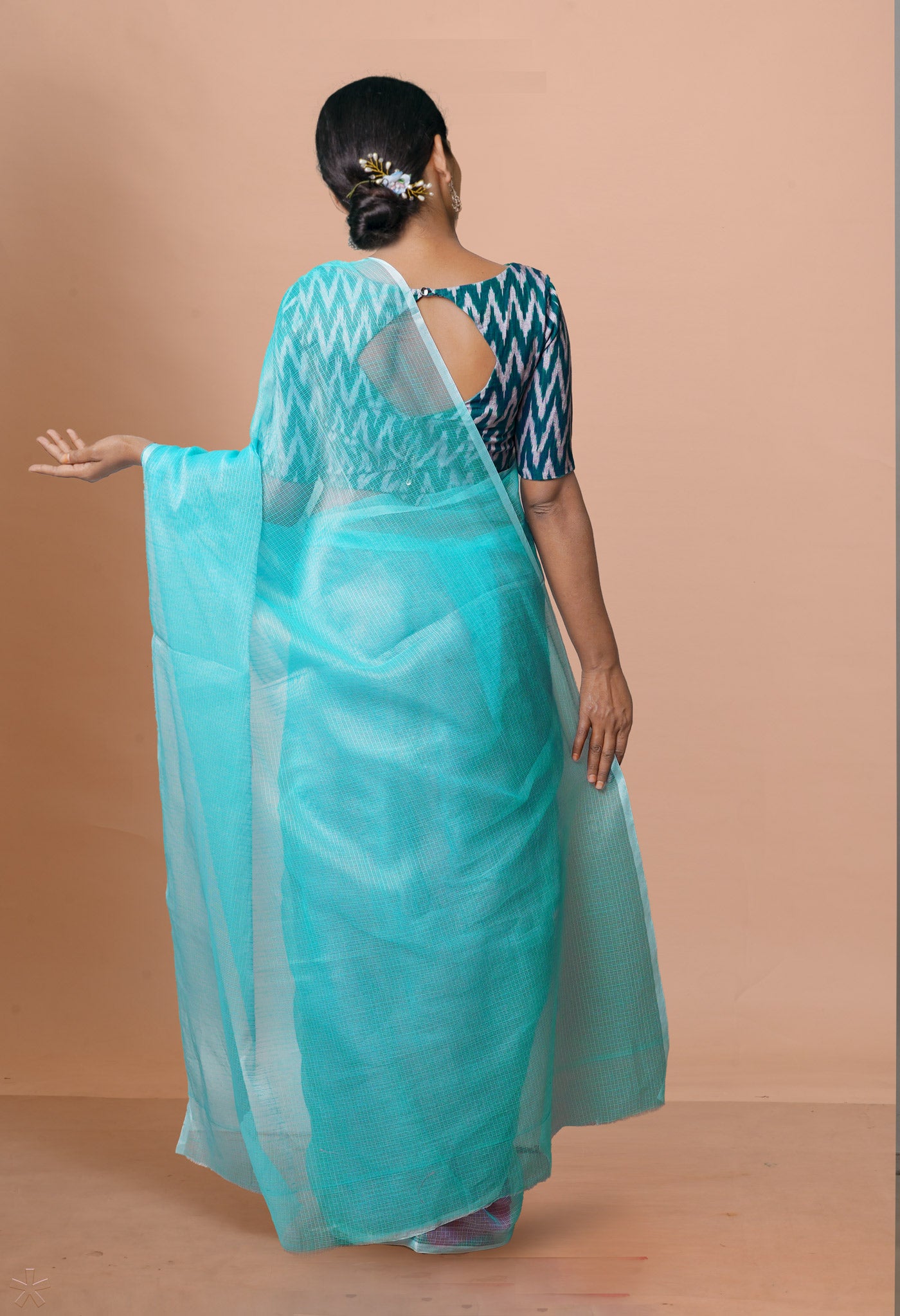 Turquoise Blue Pure  Plain Kota Cotton Saree-UNM72486