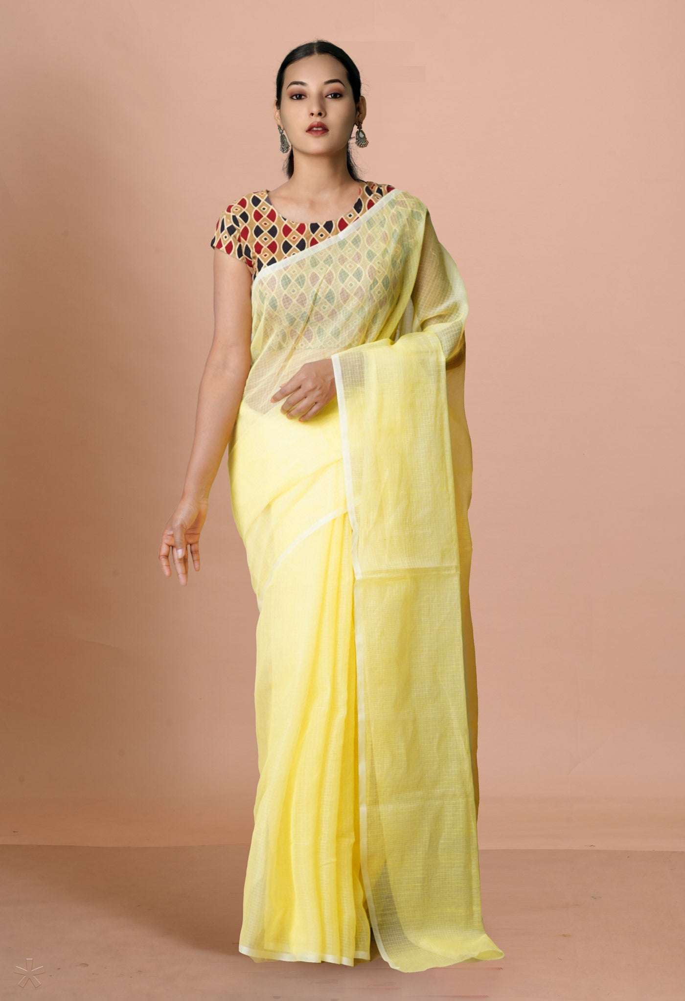 Yellow Pure Plain Kota Cotton Saree