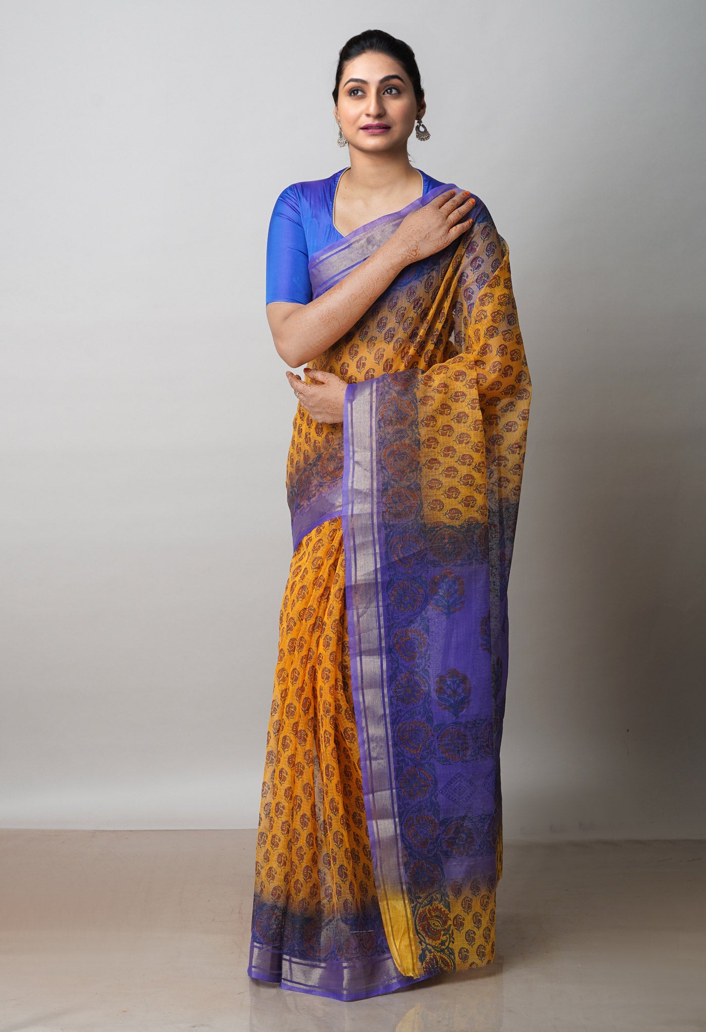 Yellow Pure  Dyed Printed Kota Cotton Saree-UNM72547