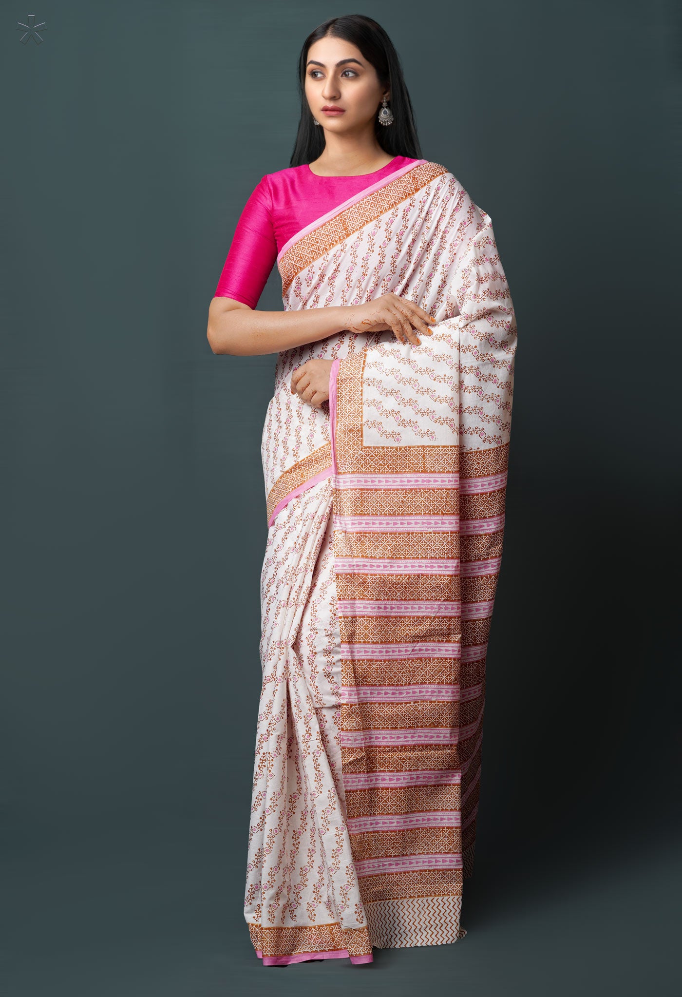 White Pure  Block Printed Superfine Mulmul  Cotton Saree-UNM72571