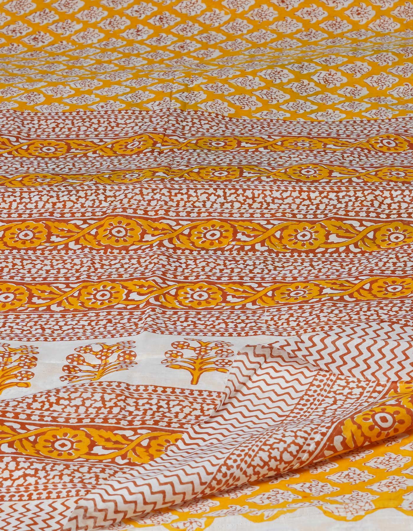 Yellow Pure  Block Printed Superfine Mulmul  Cotton Saree-UNM72573