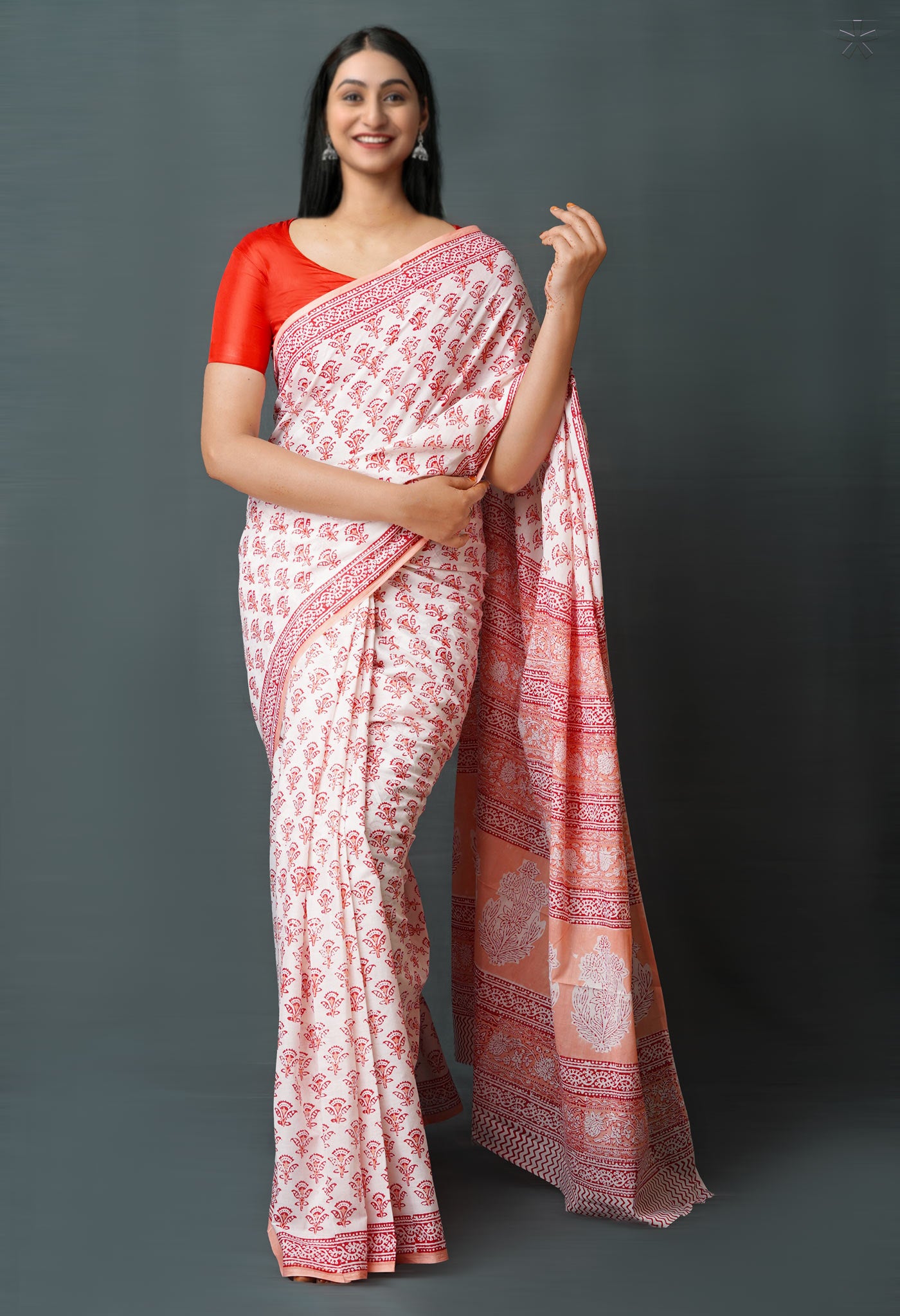 White Pure  Block Printed Superfine Mulmul  Cotton Saree-UNM72583