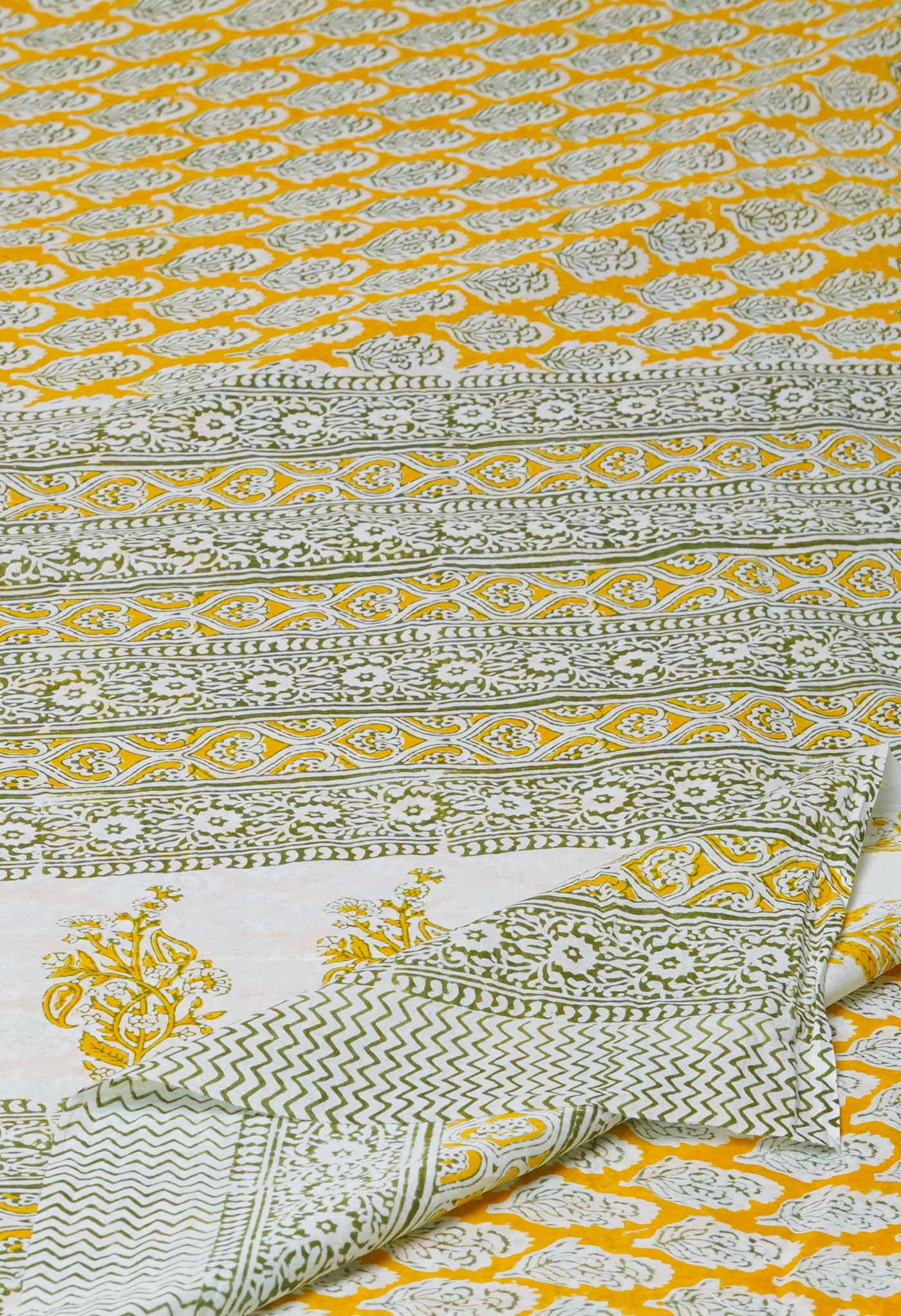 Yellow Pure  Block Printed Superfine Mulmul  Cotton Saree-UNM72586