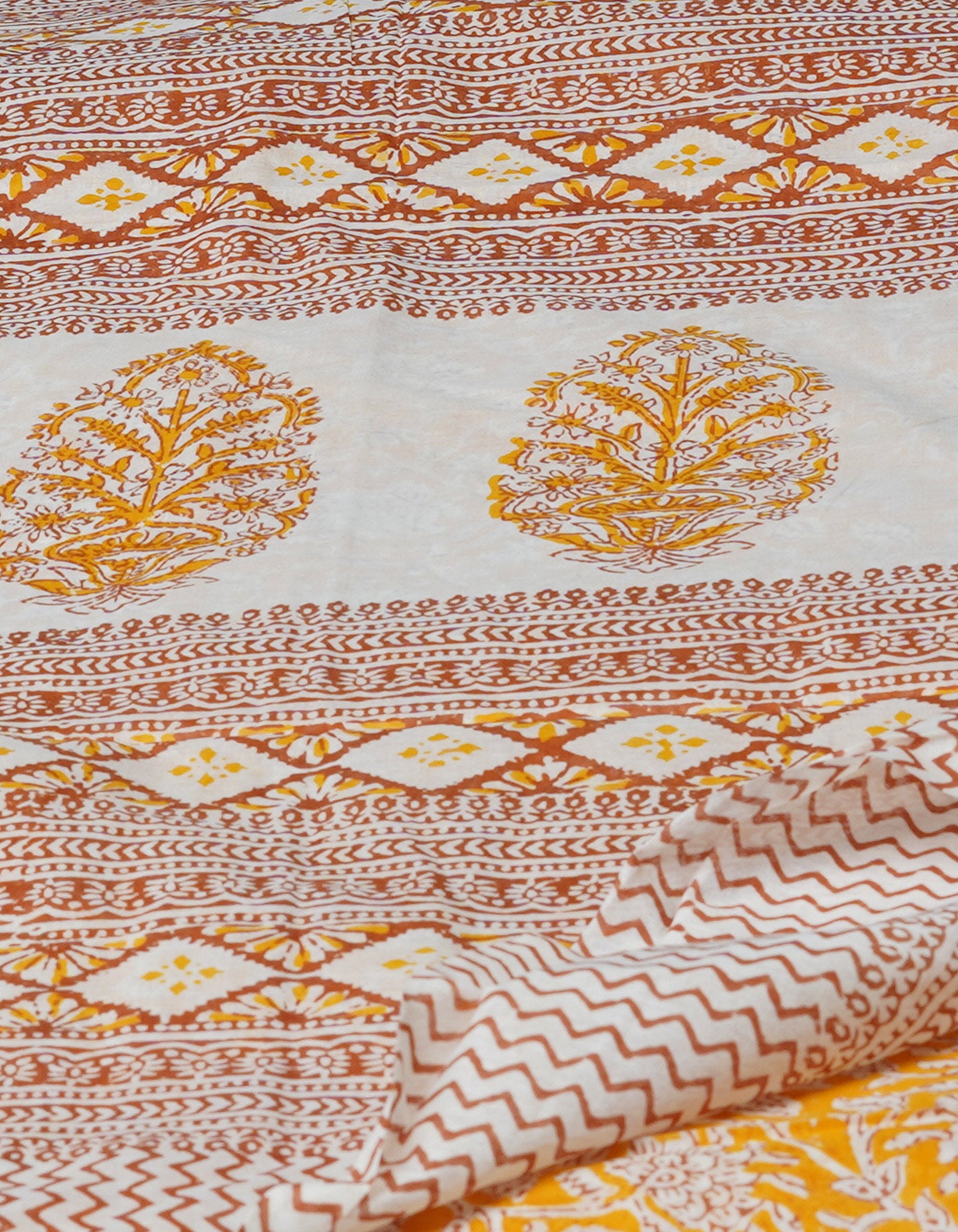 Yellow Pure  Block Printed Superfine Mulmul  Cotton Saree-UNM72588