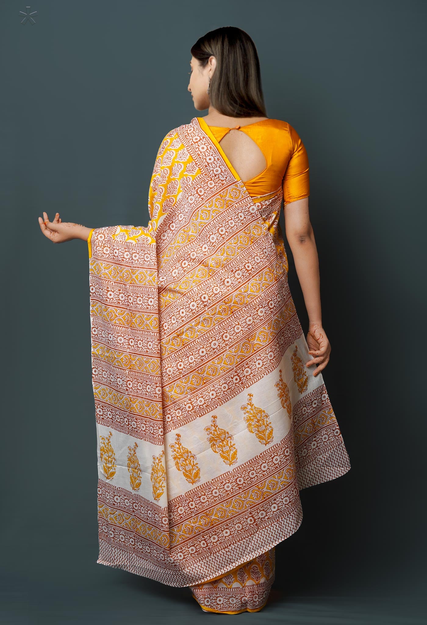 Yellow Pure  Block Printed Superfine Mulmul  Cotton Saree-UNM72594