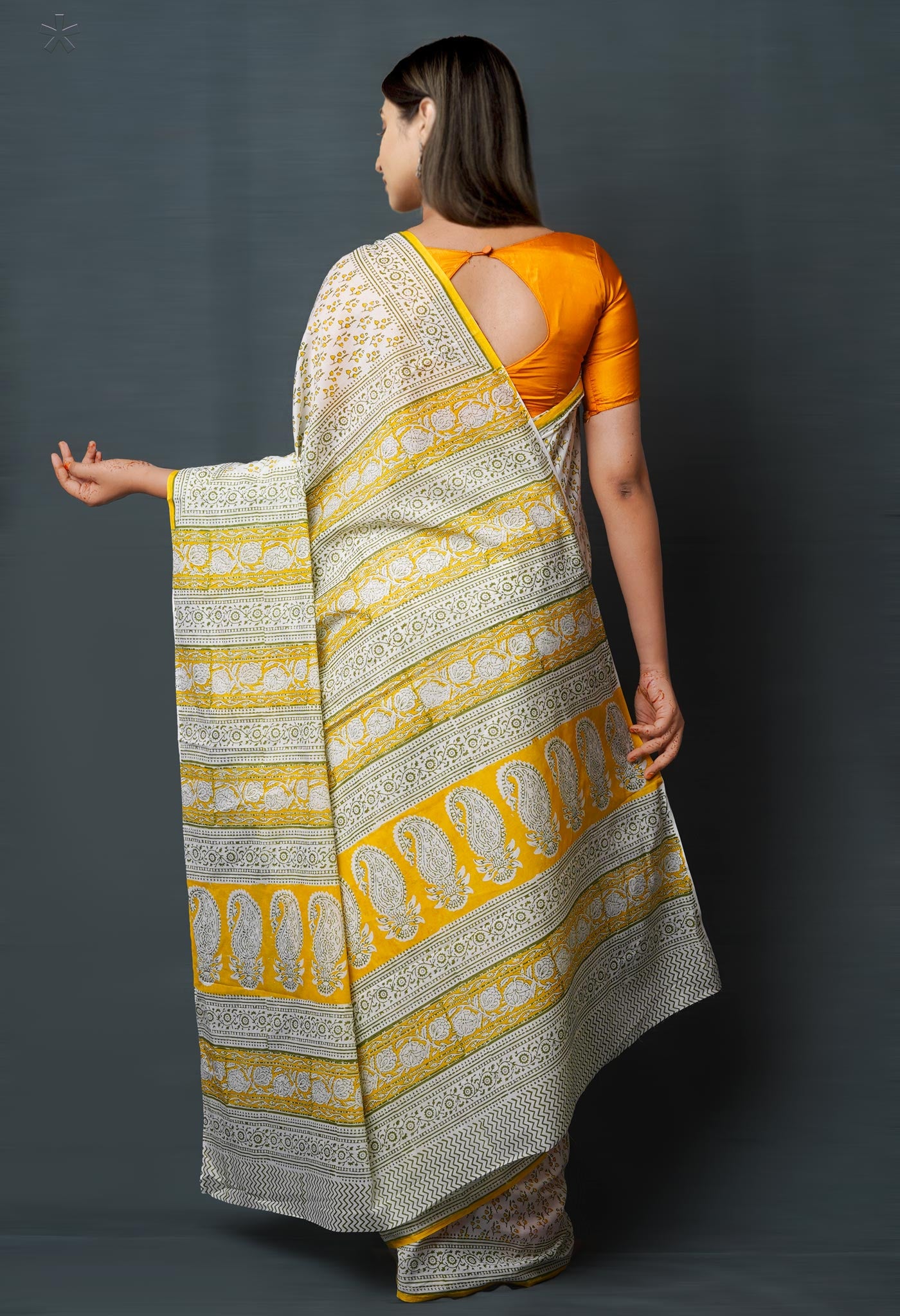 White Pure  Block Printed Superfine Mulmul  Cotton Saree-UNM72596