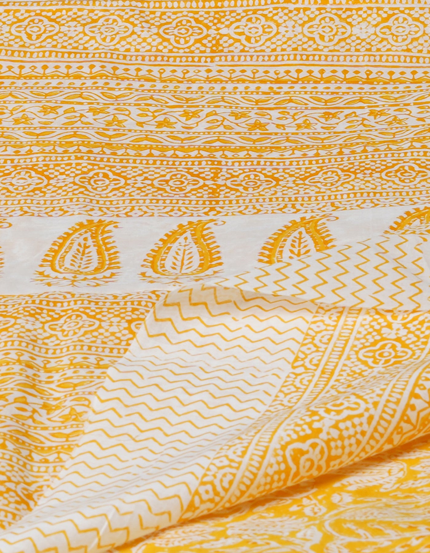 Yellow Pure  Block Printed Superfine Mulmul  Cotton Saree-UNM72605