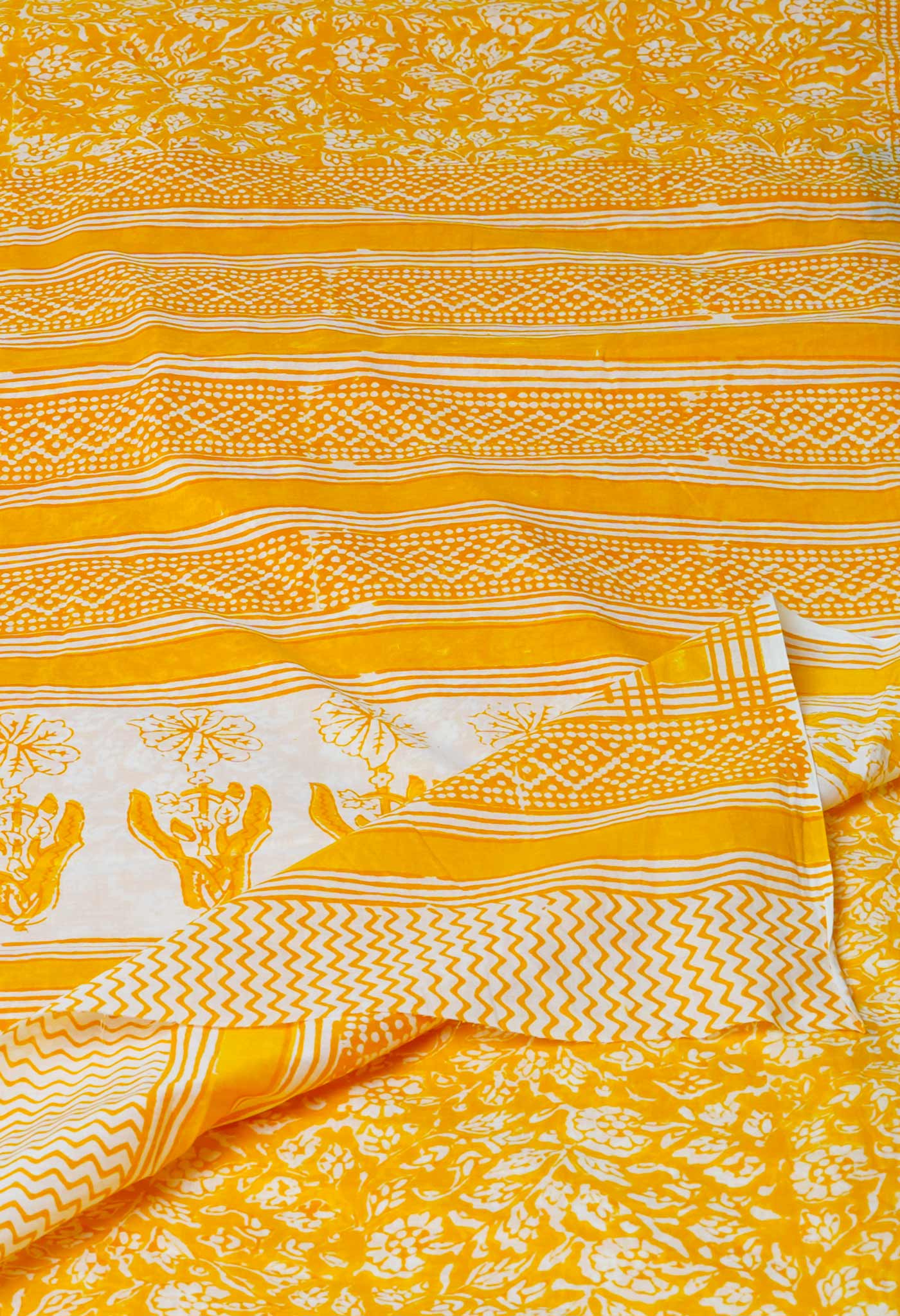 Yellow Pure  Block Printed Superfine Mulmul  Cotton Saree-UNM72623