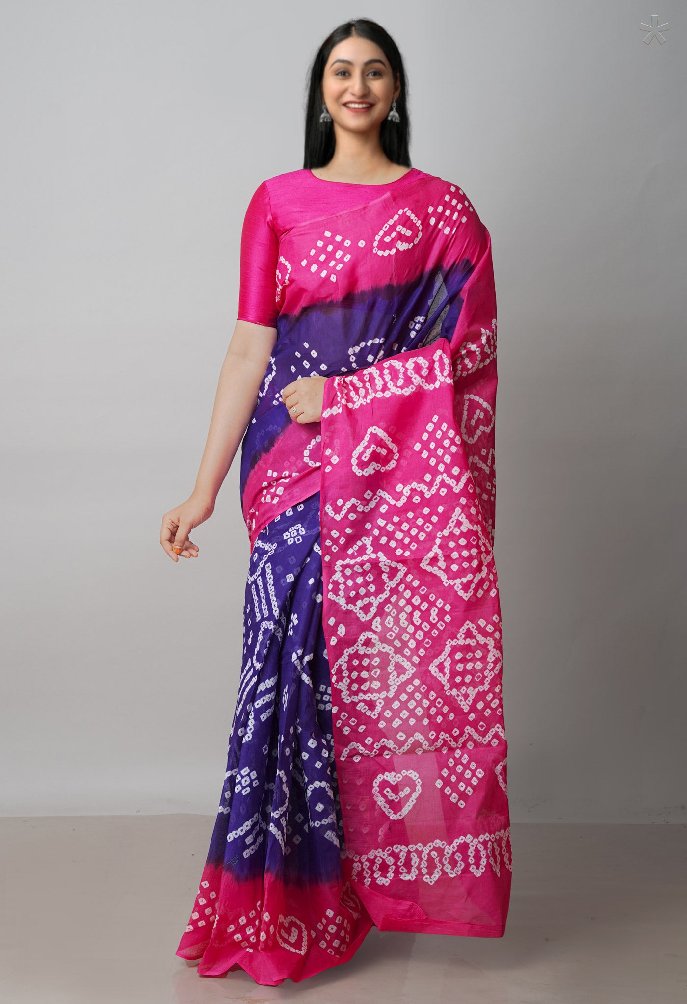 Violet-Pink Pure  Bandhani Cotton Saree-UNM72628