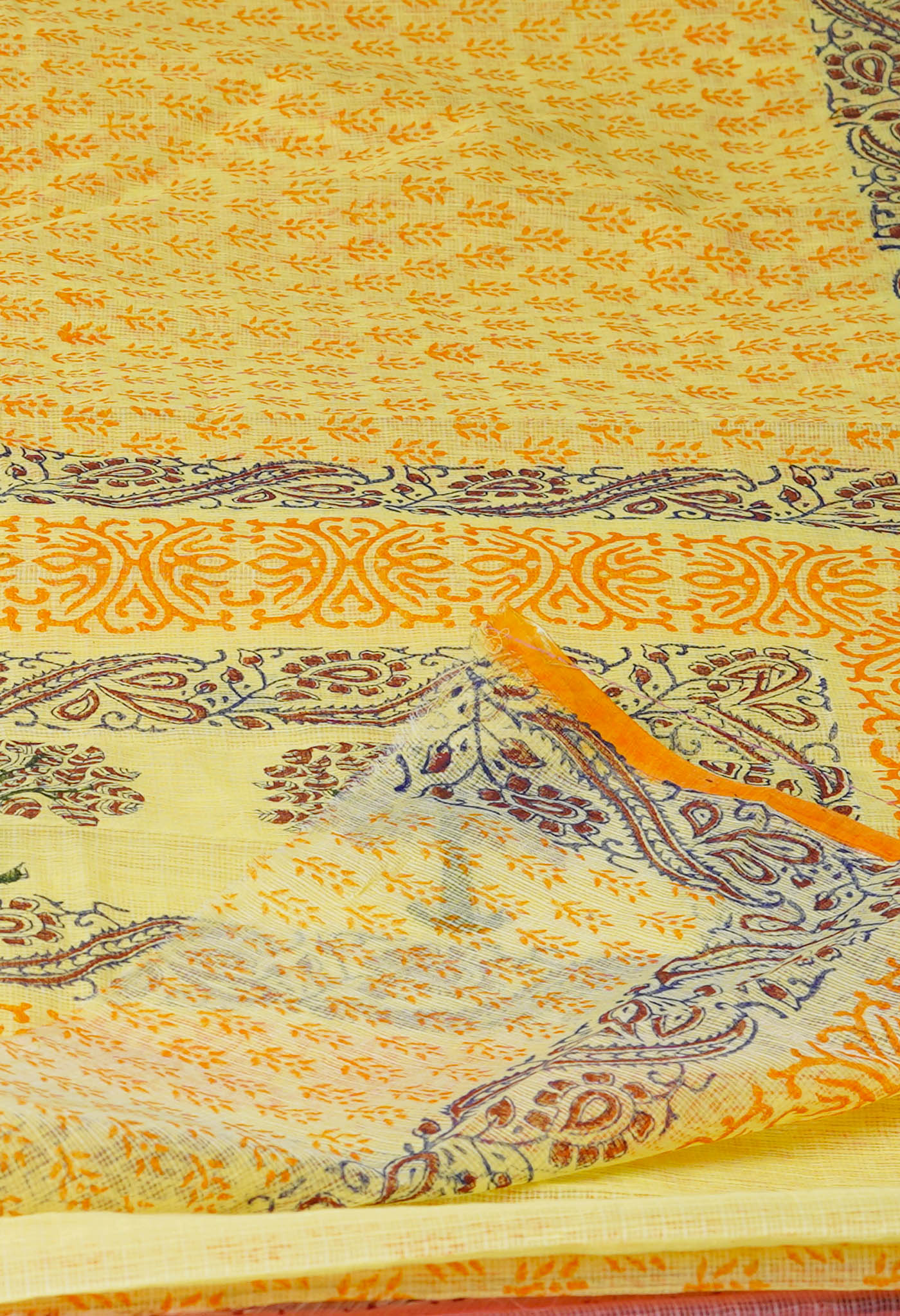 Yellow Pure  Block Printed Kota Cotton Saree-UNM72713