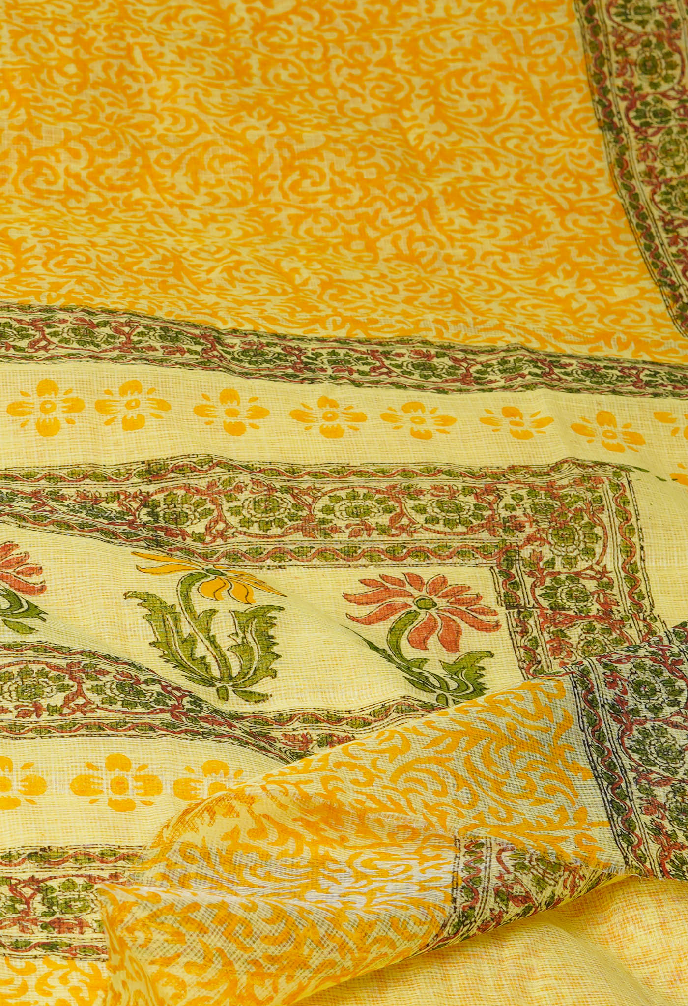 Yellow Pure  Block Printed Kota Cotton Saree-UNM72727