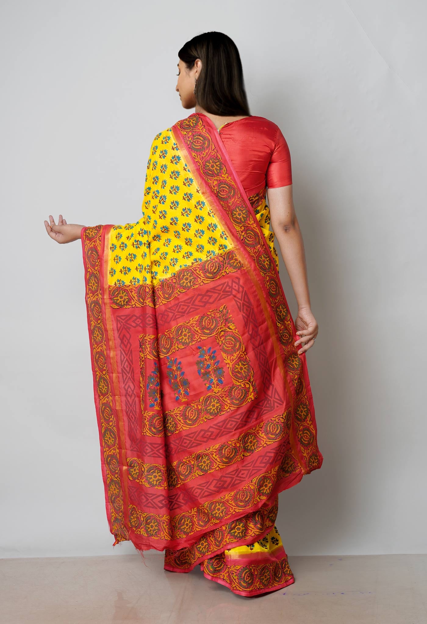 Yellow  Dyed Printed Summer Bangalore Soft Silk Saree-UNM72763