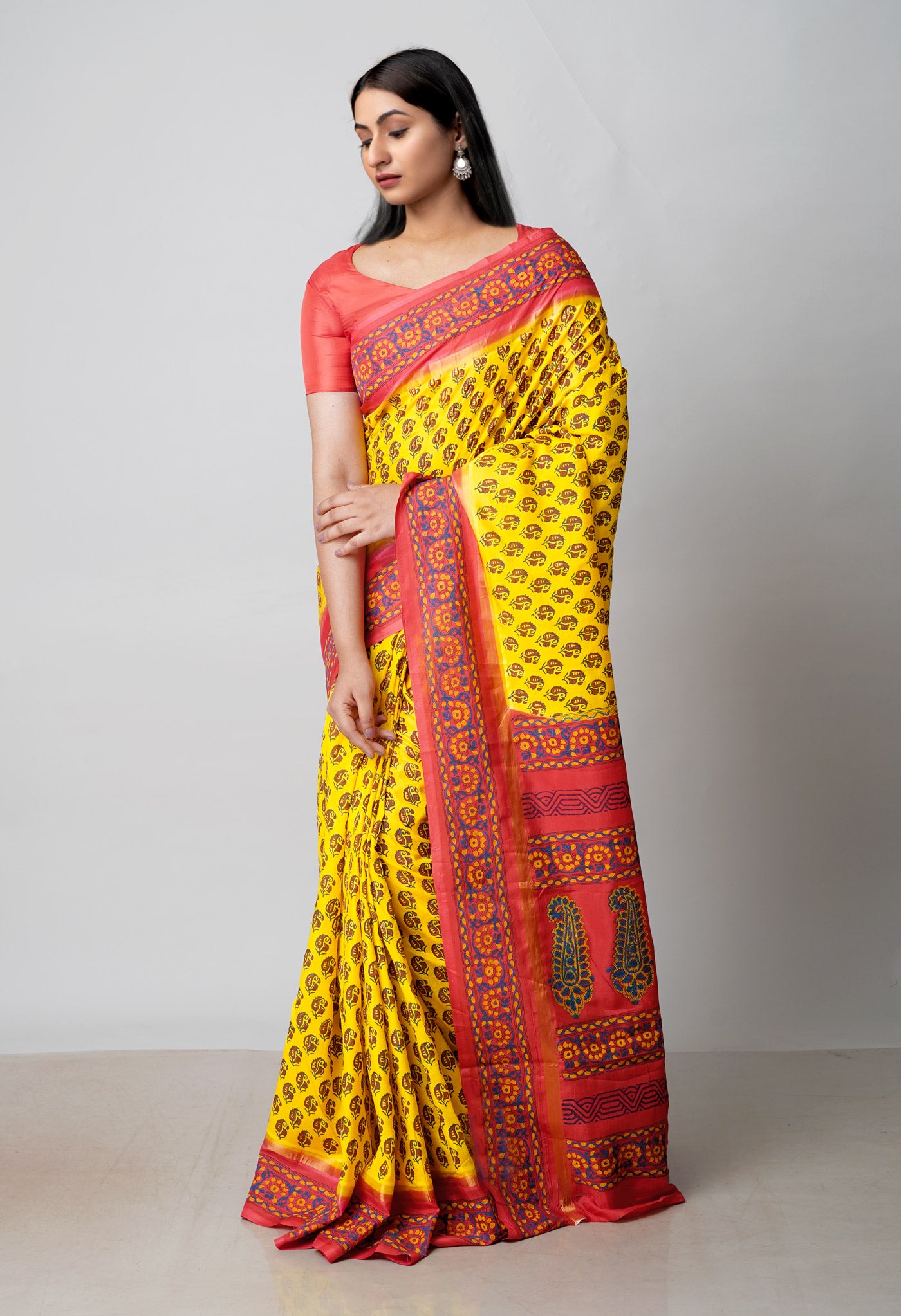 Yellow  Dyed Printed Summer Bangalore Soft Silk Saree-UNM72764