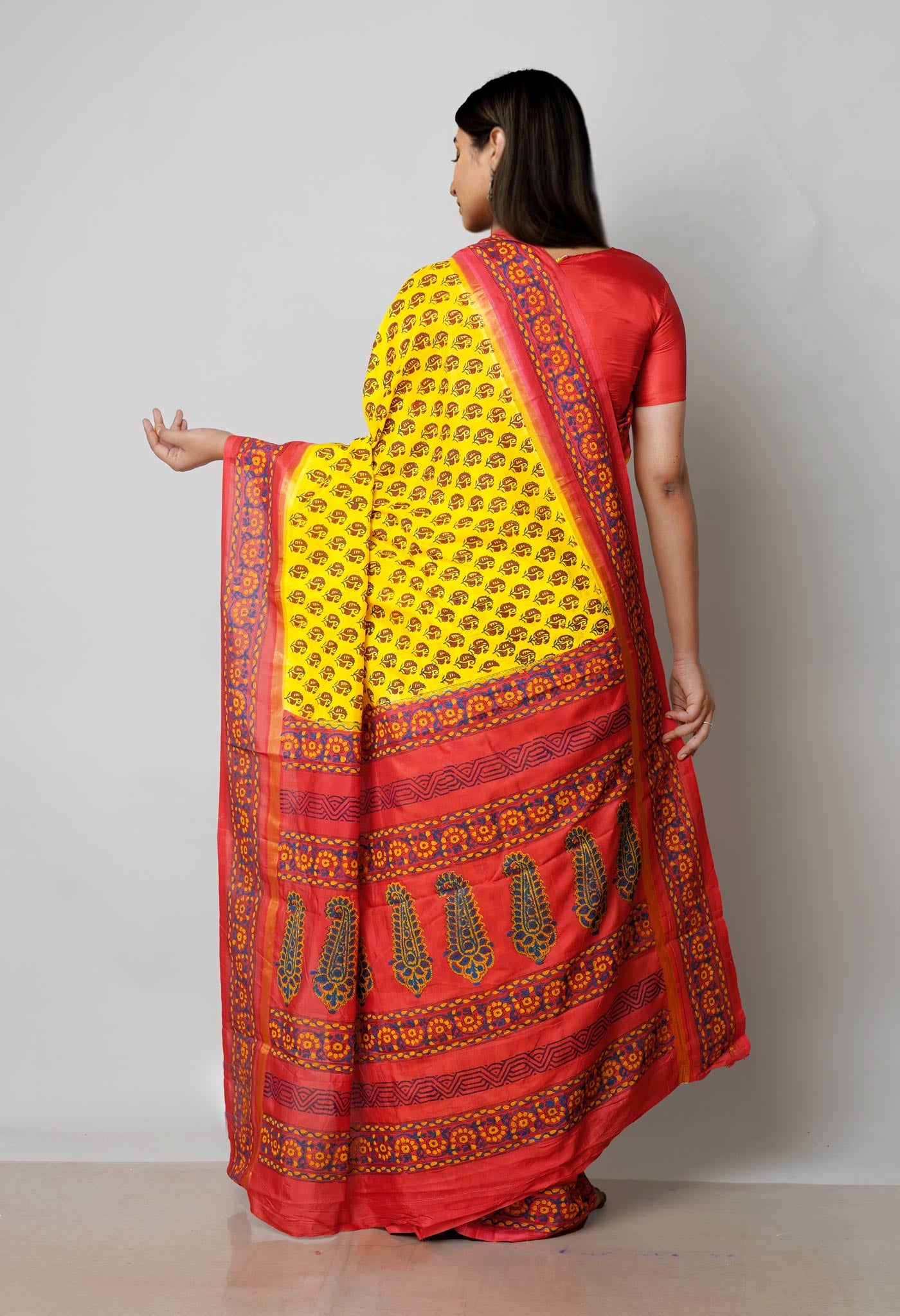 Yellow  Dyed Printed Summer Bangalore Soft Silk Saree-UNM72764