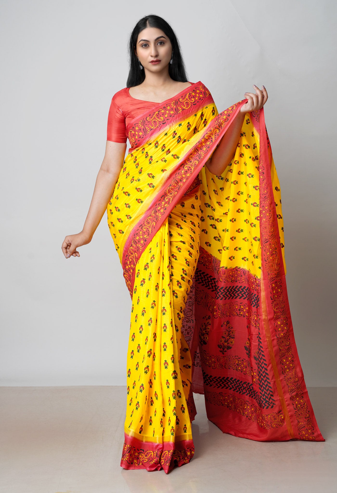 Yellow  Dyed Printed Summer Bangalore Soft Silk Saree-UNM72766