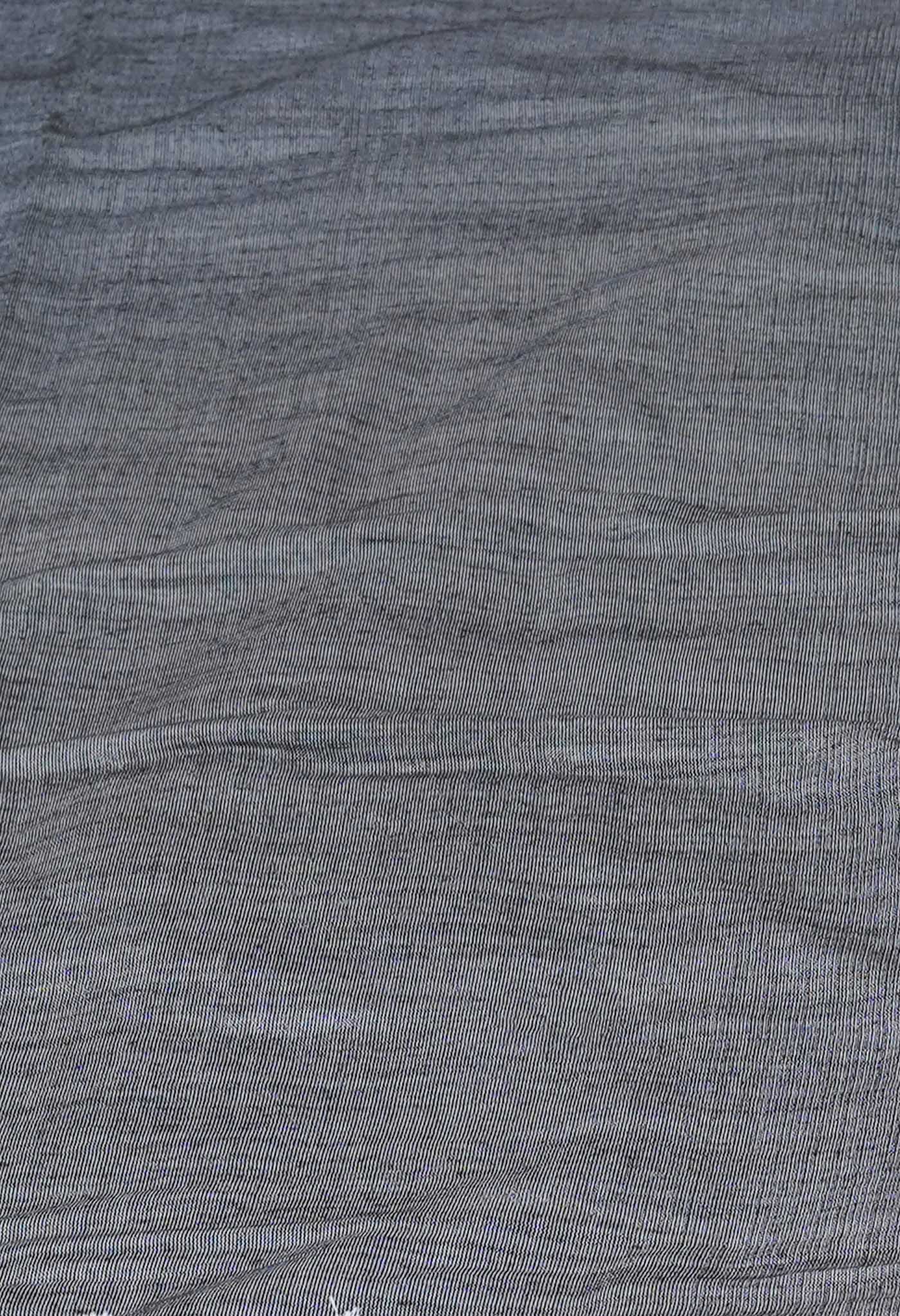 Grey Pure Plain Cotton Linen Saree With Tassels-UNM72832