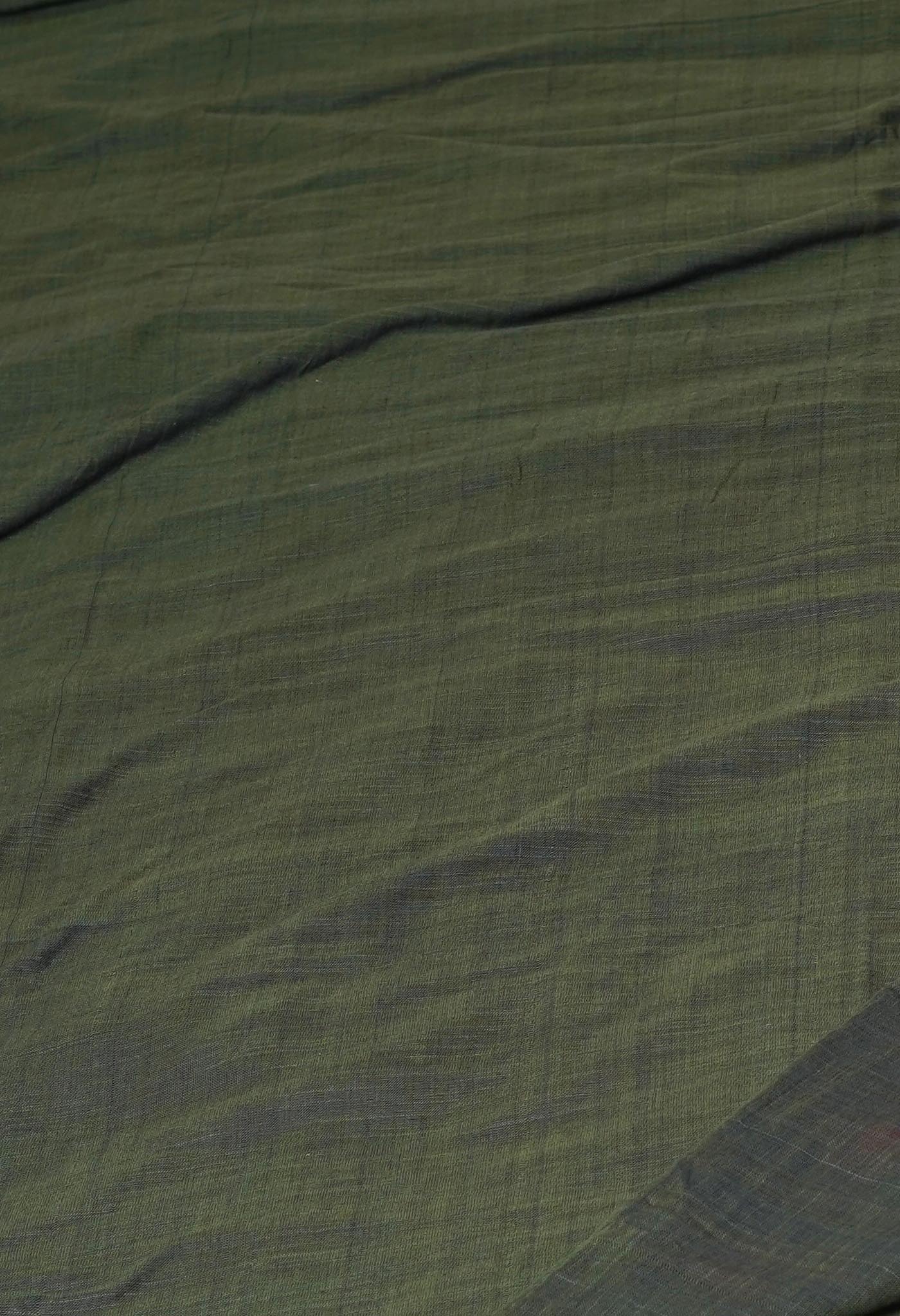 Olive Green Pure Plain Cotton Linen Saree With Tassels-UNM72835