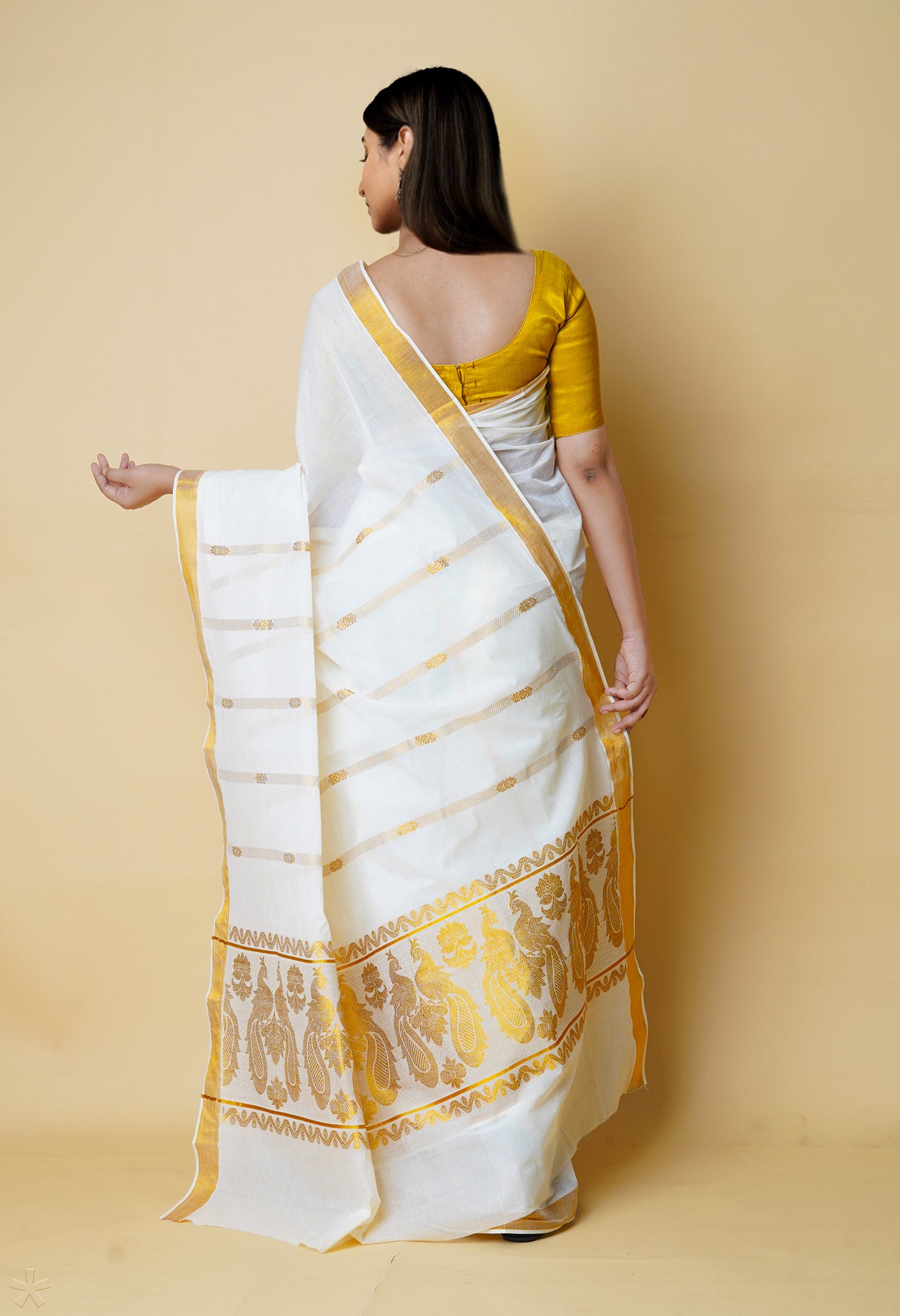 KERALA KASAVU SAREE WITH TOMATO RED DIAGONAL LINES IN HANDBLOCK PRINTS –  Tina Eapen Design studio