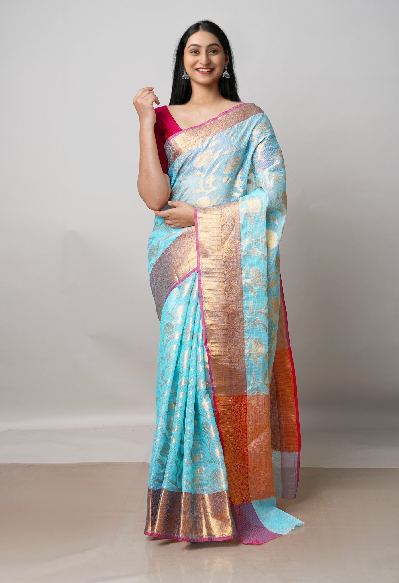 Blue Pure  Banarasi Kota Cotton Saree-UNM73056