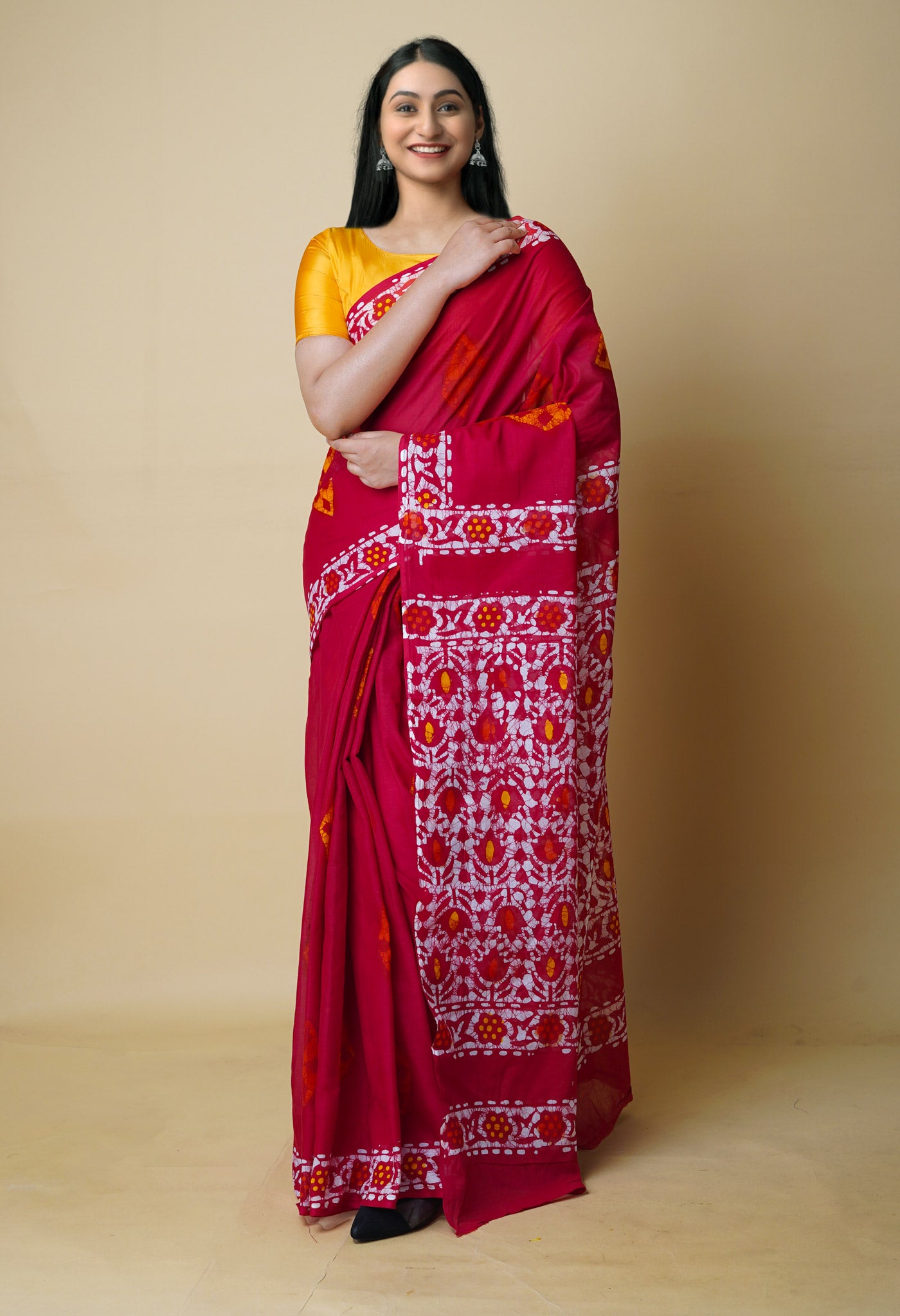 Red Pure Hand Batik Mulmul Cotton Saree