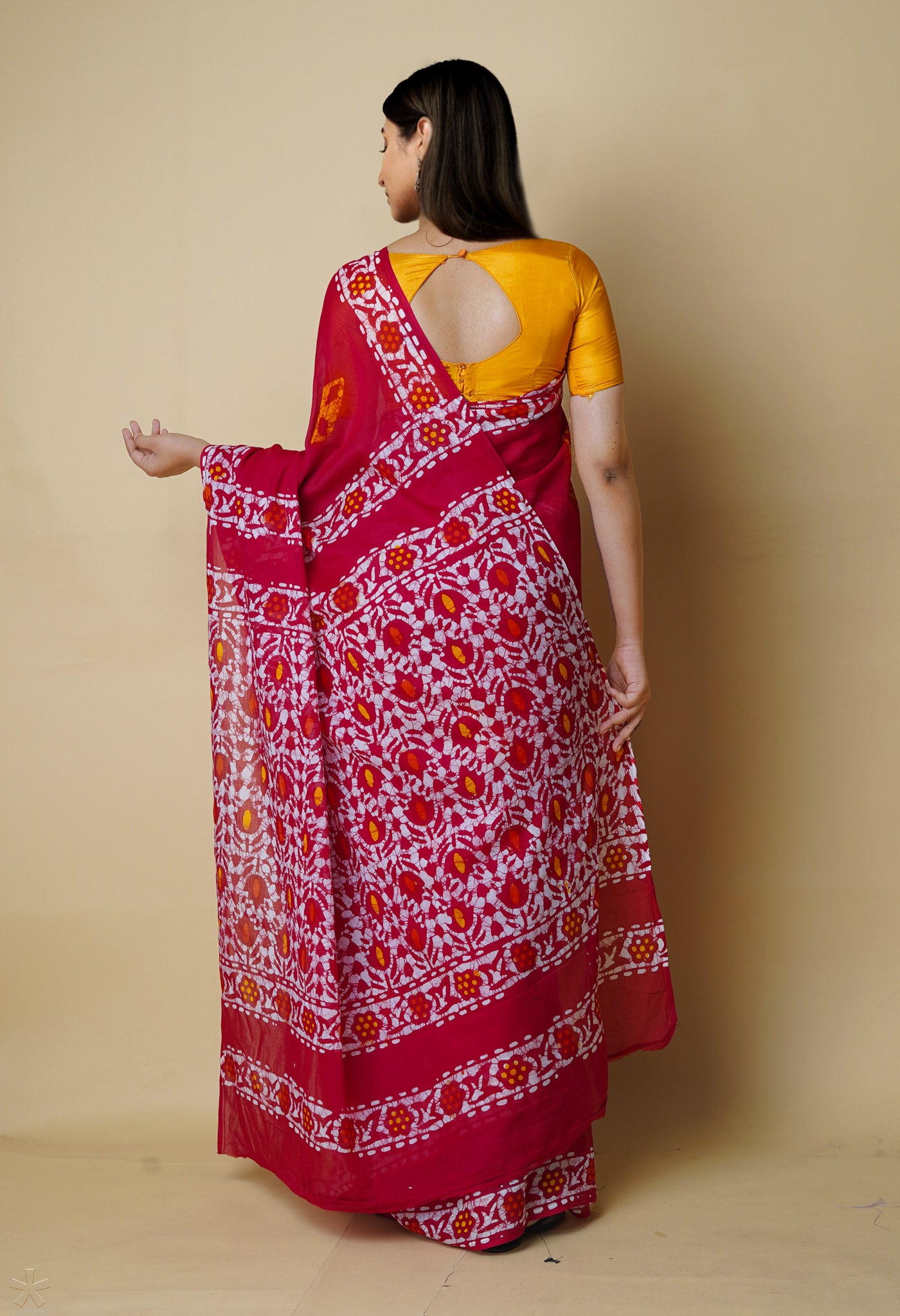 Red Pure Hand Batik Mulmul Cotton Saree