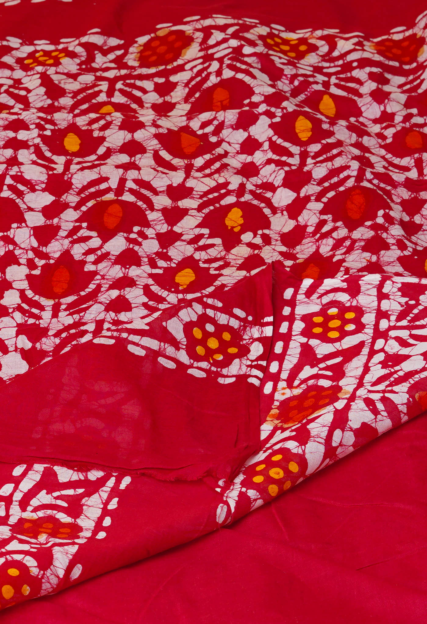 Red Pure Hand Batik Mulmul Cotton Saree