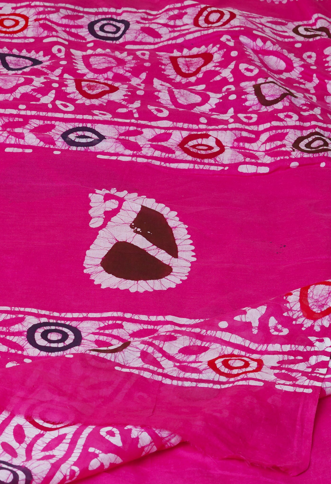 Pink Pure  Hand Batik Mulmul Cotton Saree-UNM73127