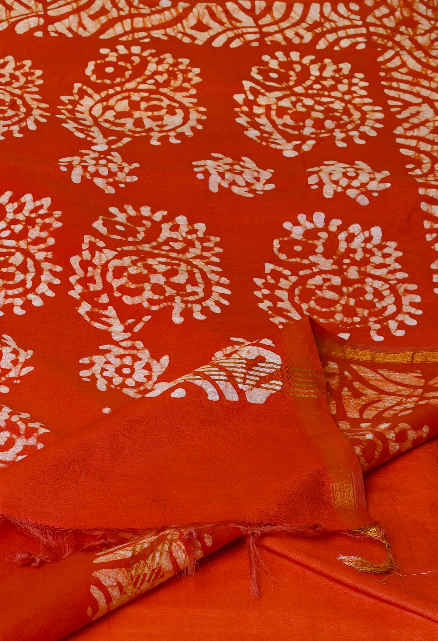 Yellow-Red Batik Printed Chanderi Sico Saree