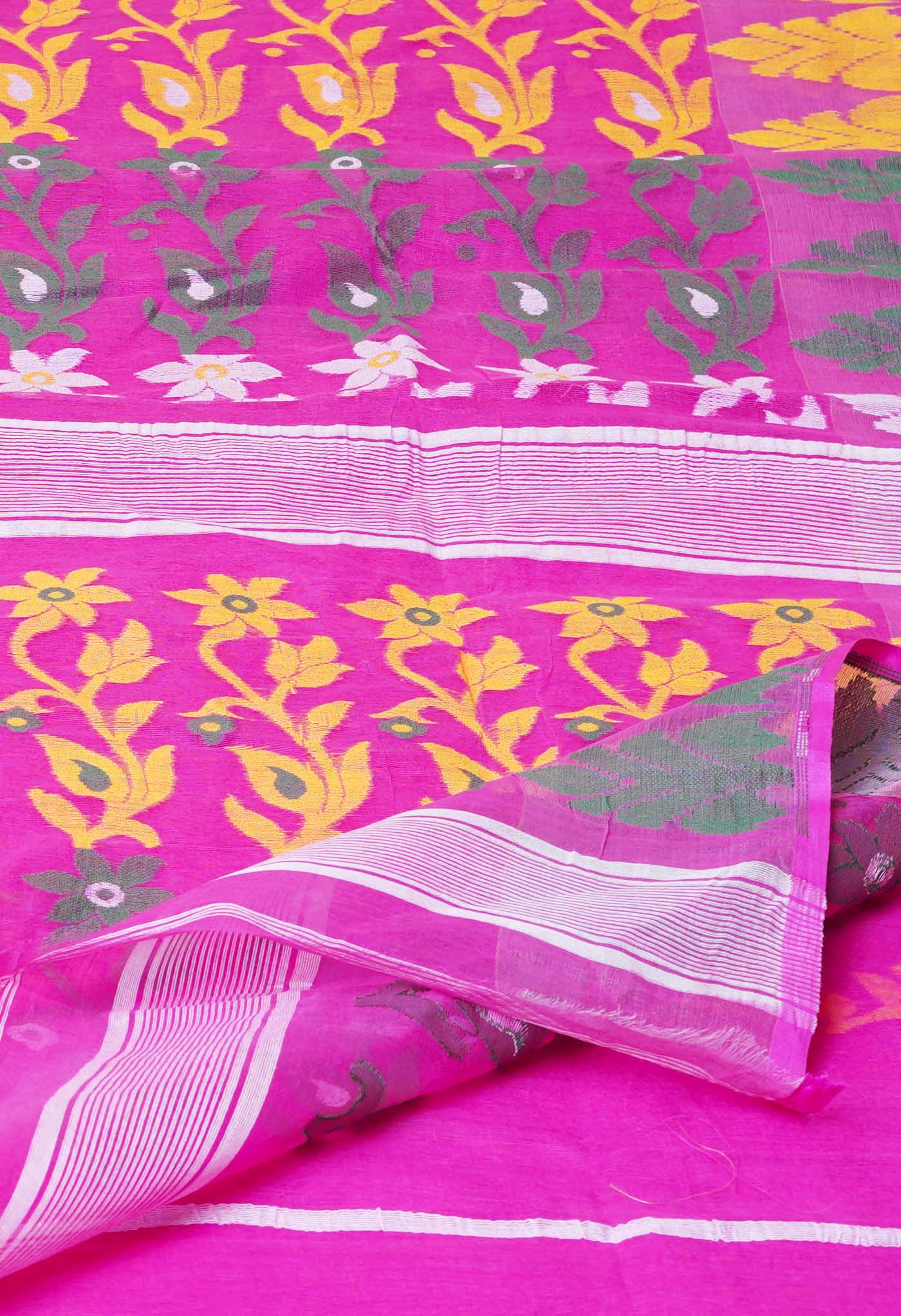 Pink Pure Handloom Dhaka Jamdhani Bengal Cotton Silk Saree-UNM73210